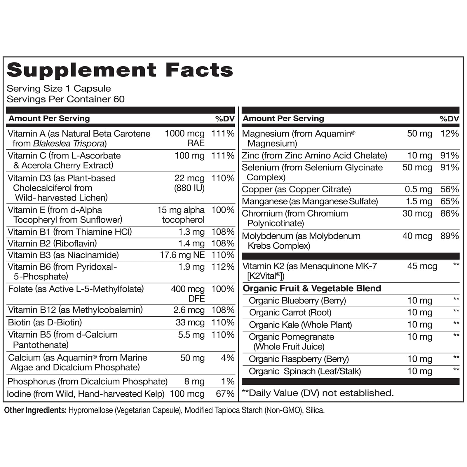 NATURELO One Daily Multivitamin for Men - with Vitamins & Minerals + Organic Whole Foods - Supplement to Boost Energy, General Health - Non-GMO - 60 Capsules - 2 Month Supply