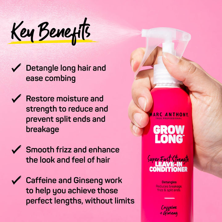 Marc Anthony Leave-In Conditioner Spray & Detangler, Grow Long Biotin, 2-pack - Anti-Frizz Deep Conditioner For Split Ends & Breakage - Vitamin E, Caffeine & Ginseng for Curly, Dry & Damaged Hair