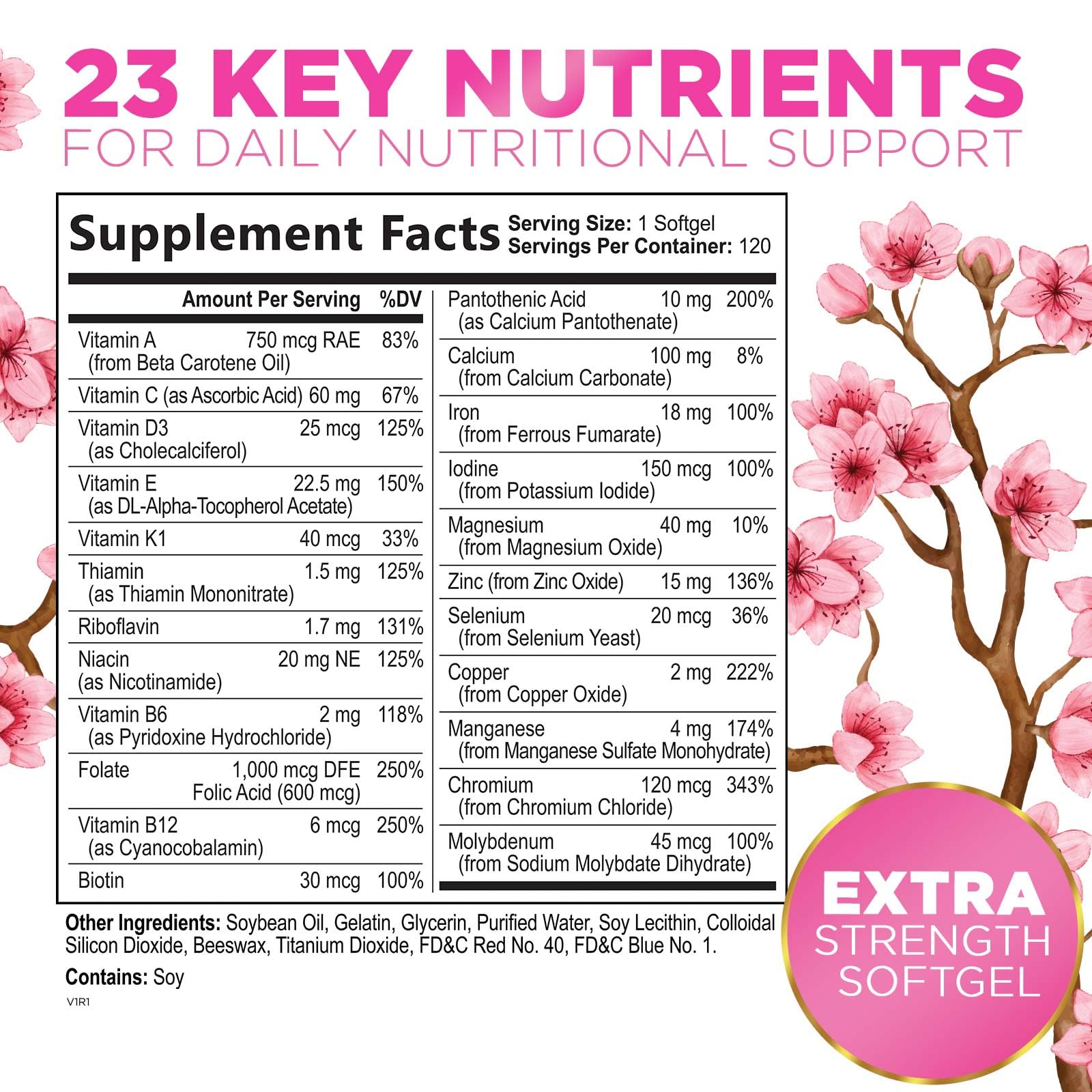 Multivitamin for Women with Iron, Calcium, Zinc, Vitamin A, C, D, E, & B Vitamins for Bone, Skin & Immune Health Support, Nature's Daily Womens Multivitamins for Women's Energy & Health, 120 Softgels