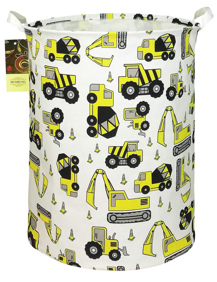 HUNRUNG Laundry Hamper,Large Canvas Fabric Lightweight Storage Basket Toy Organizer Dirty Clothes Collapsible Waterproof for College Dorms, Children Bedroom,Bathroom(Round Engineering)