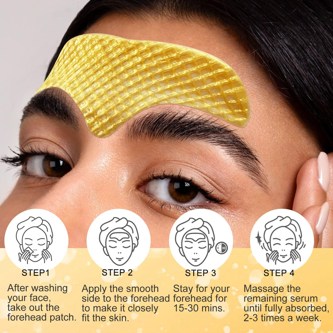 Permotary 24K Gold Forehead Wrinkle Patches,20 Pcs Collagen Forehead Lines Mask Forehead Frown Wrinkles Pads with Collagen Boosting Elasticity for Women and Men