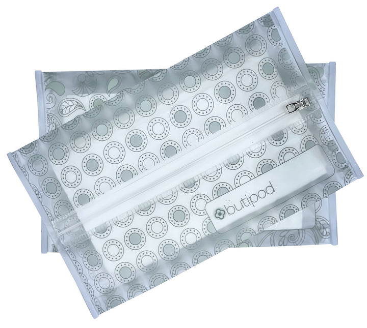 Butipods Slim Wet Wipe Case Travel Clutch Pouch Holder 2-Pack | Reusable Refillable Portable Baby Wipes Dispenser Container | Wipes Stay Moist | Great for Hand & Face Wipes (Grey|Lucite Green)