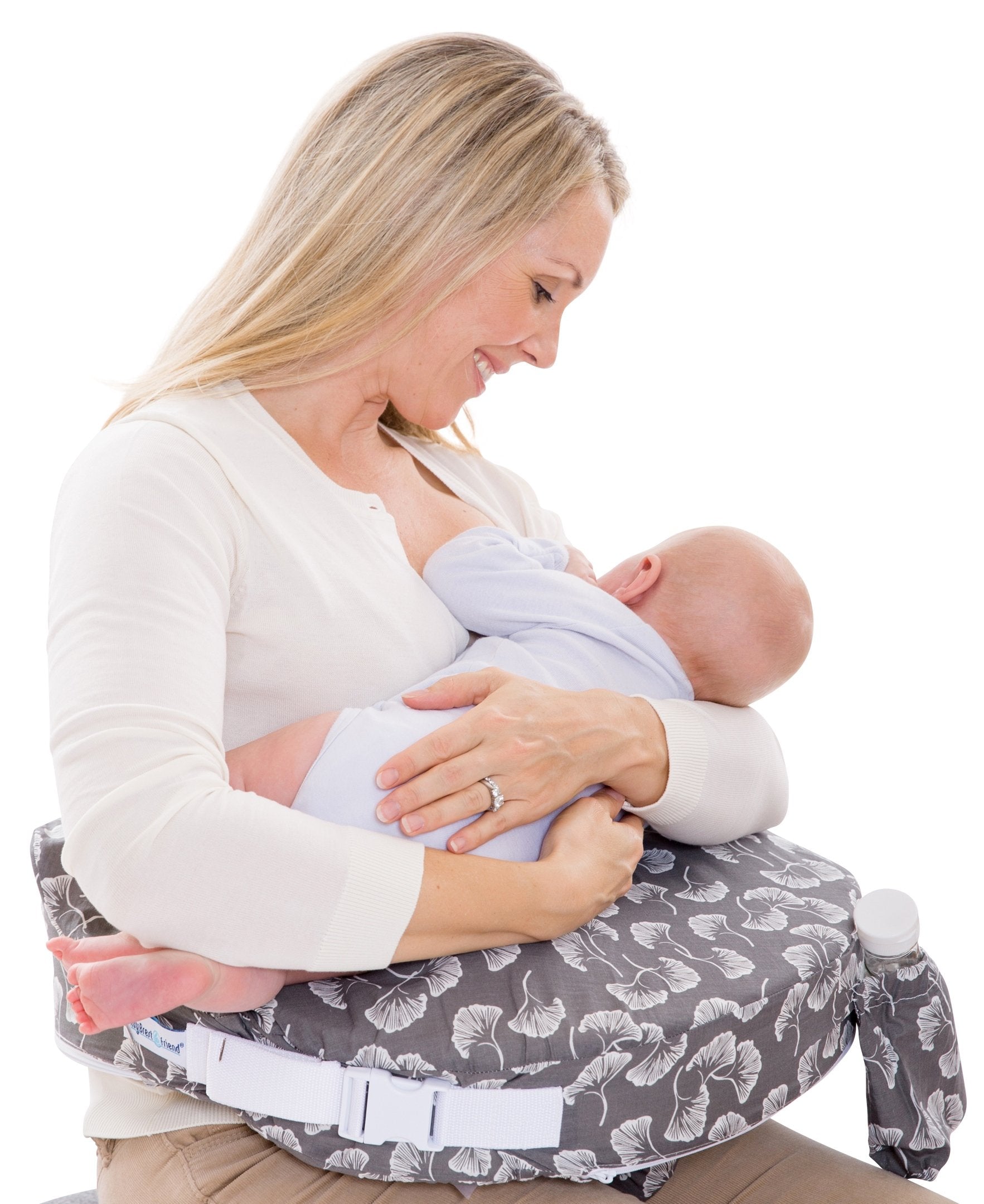 My Brest Friend Original Nursing Pillow Enhanced Ergonomics Essential Breastfeeding Pillow Support For Mom & Baby W/ Convenient Side Pocket, Double Straps & Slipcover, Grey Flowing Fans