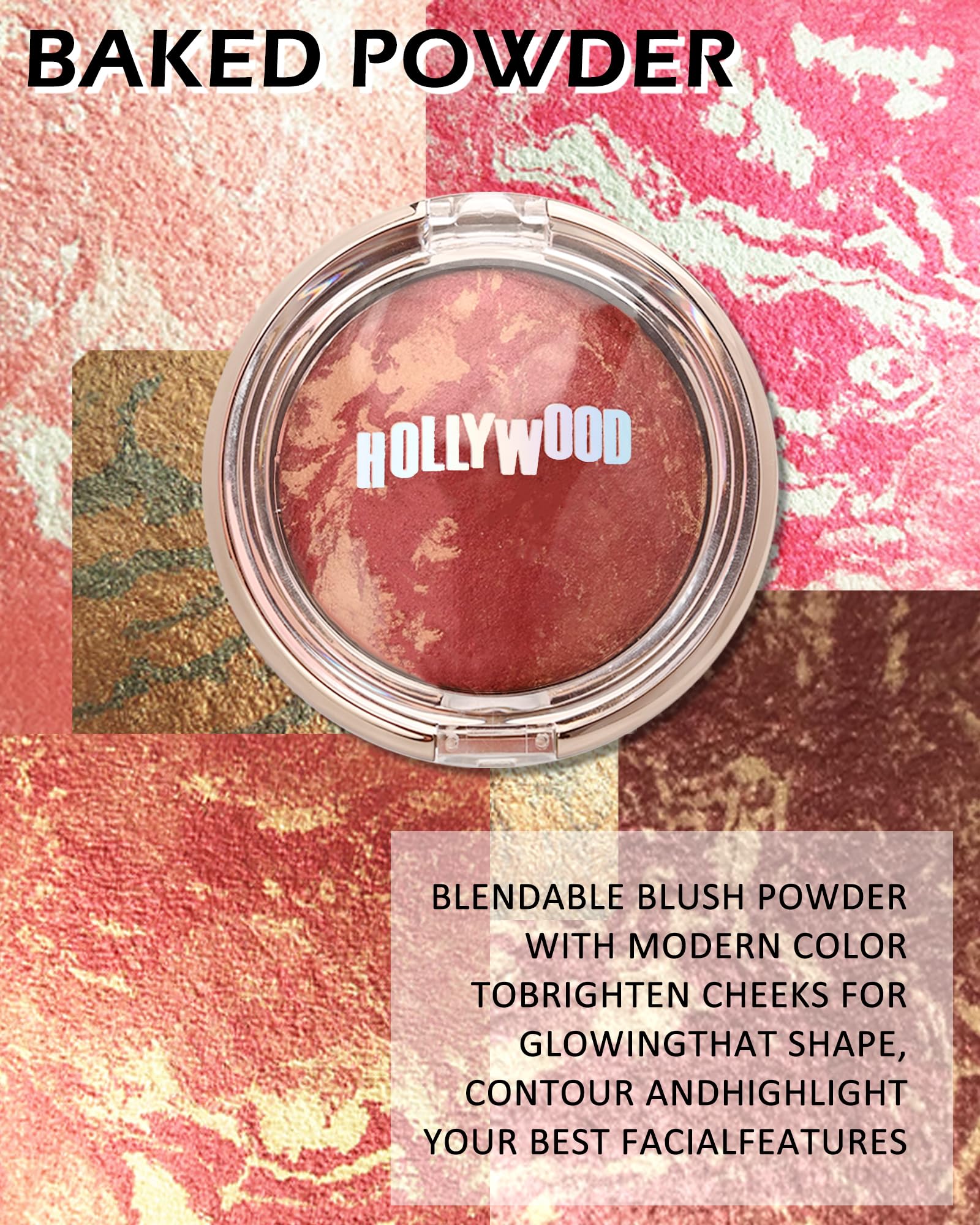 Baked Powder Blush, Glow Marbleized Blush Powder Palette,Lightweight Shimmery face Blush for Cheeks,Eyeshadow & Highlight,Mother's Day Makeup Gift for Women rubores de maquillaje(0.49Ounce)-03