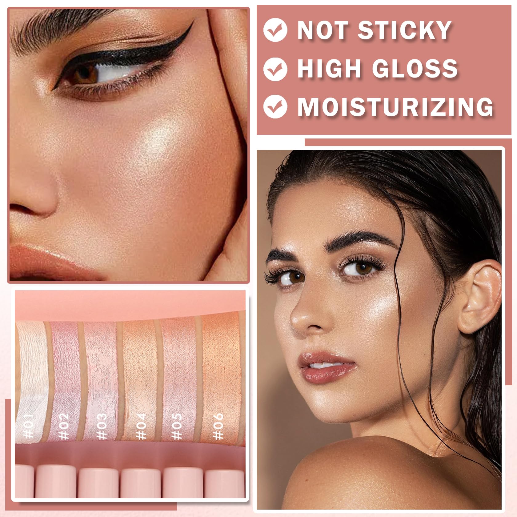 AIUEO Liquid Highlighter Makeup Glitter Contour Makeup Shimmer Oil for Face & Body,Long Lasting Highlighter Luminous Lotion,Multi-Use Body Highlighter Glitter Shimmer Oil-Rose Gold