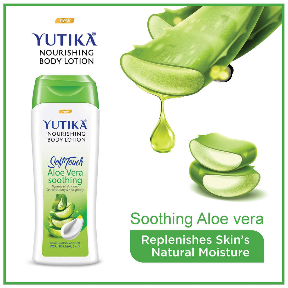 Yutika SoftTouch Nourishing Body Lotion For Women And Men, All Day Long Lasting, Non Greasy, Fast Absorbing Lotion for Dry & Normal Skin (Aloe Vera, 10.14 Fl Oz)