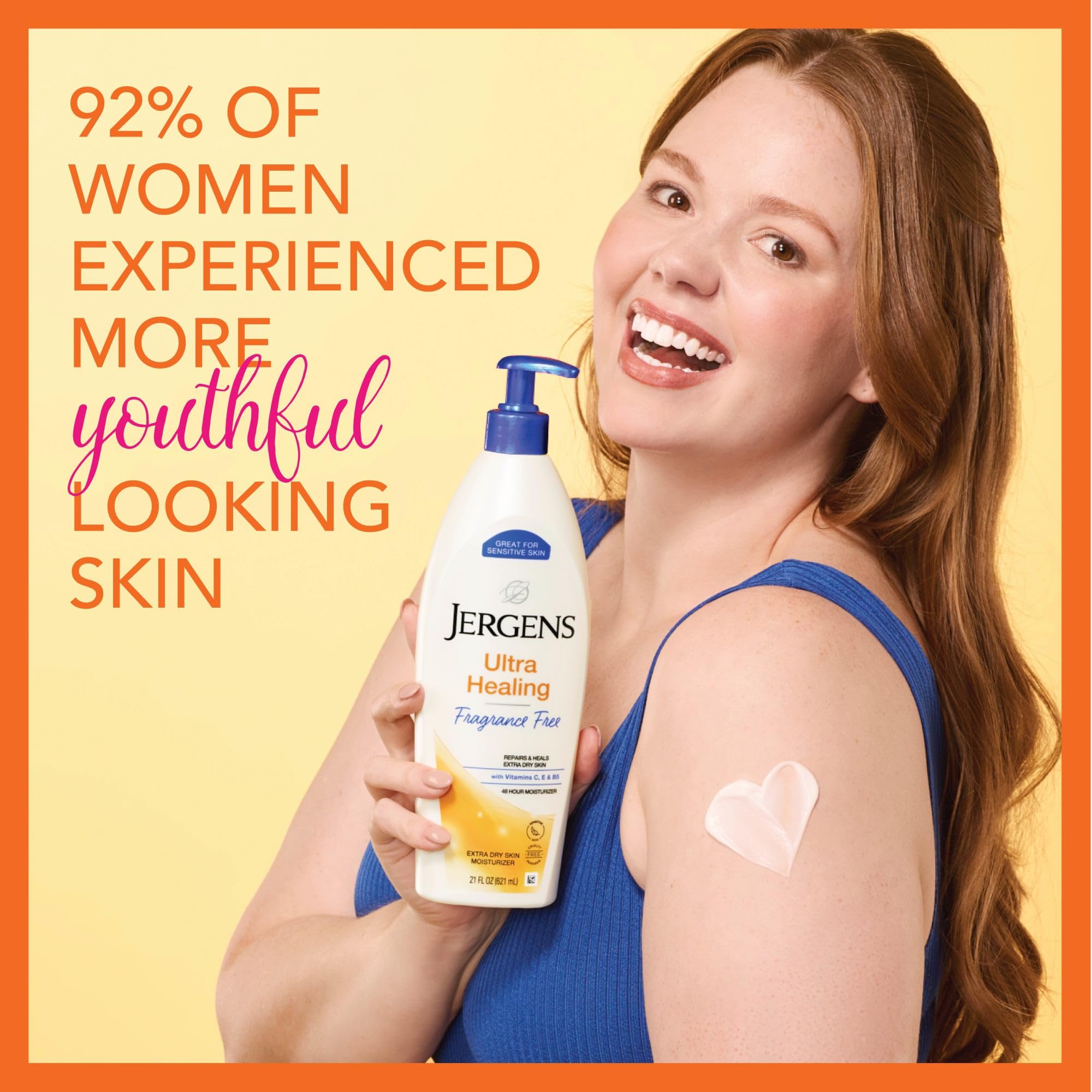 Jergens Ultra Healing Dry Skin Lotion, Hand and Body Moisturizer for Quick Absorption into Extra Dry Skin with Hydralucence Blend, Vitamins C, E and B5, White, 21 oz