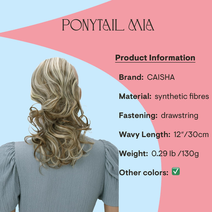 PRETTYSHOP Hair Piece Ponytail Drawstring Extension Wavy Voluminous Nature Looking Heat-Resisting 16 light brown/light blond mix # 6H613 PH216