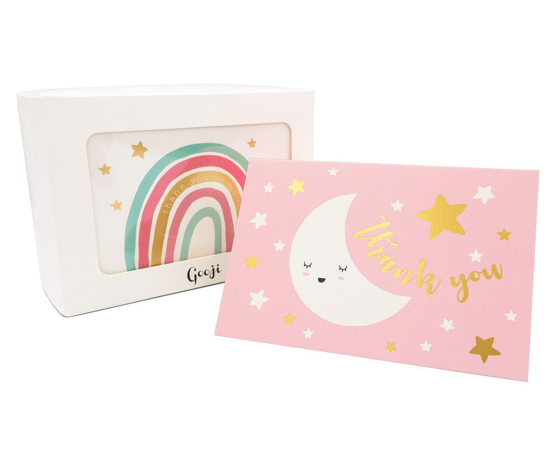 Gooji 4x6 Gold Foil Baby Starry Night Thank You Cards (Bulk 36-Pack) Matching Peel-and-Seal White Envelopes | Assorted Set, Watercolor Graphics | Baby Shower, Birthday Party, Blank Notes