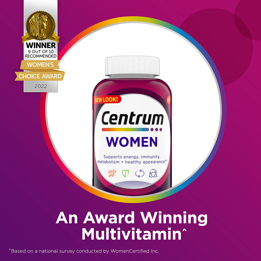 Centrum Multivitamin for Women, Multivitamin/Multimineral Supplement with Iron, Vitamin D3, B Vitamins and Antioxidant Vitamins C and E, Gluten Free, Non-GMO Ingredients - 120 Count