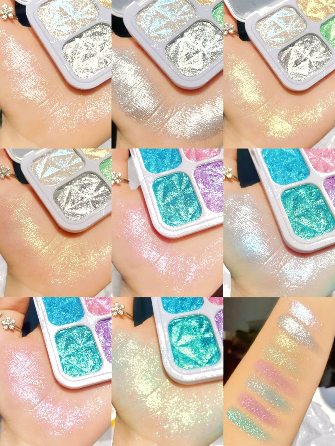 SUMEITANG 8 Colors Highlighter Makeup Palette,Shimmer Glitter Multichrome Highlight Powder luminizers,All Sparkling Shades Can Be layered or Worn Individually to Enhance & Brighten Your Face Features