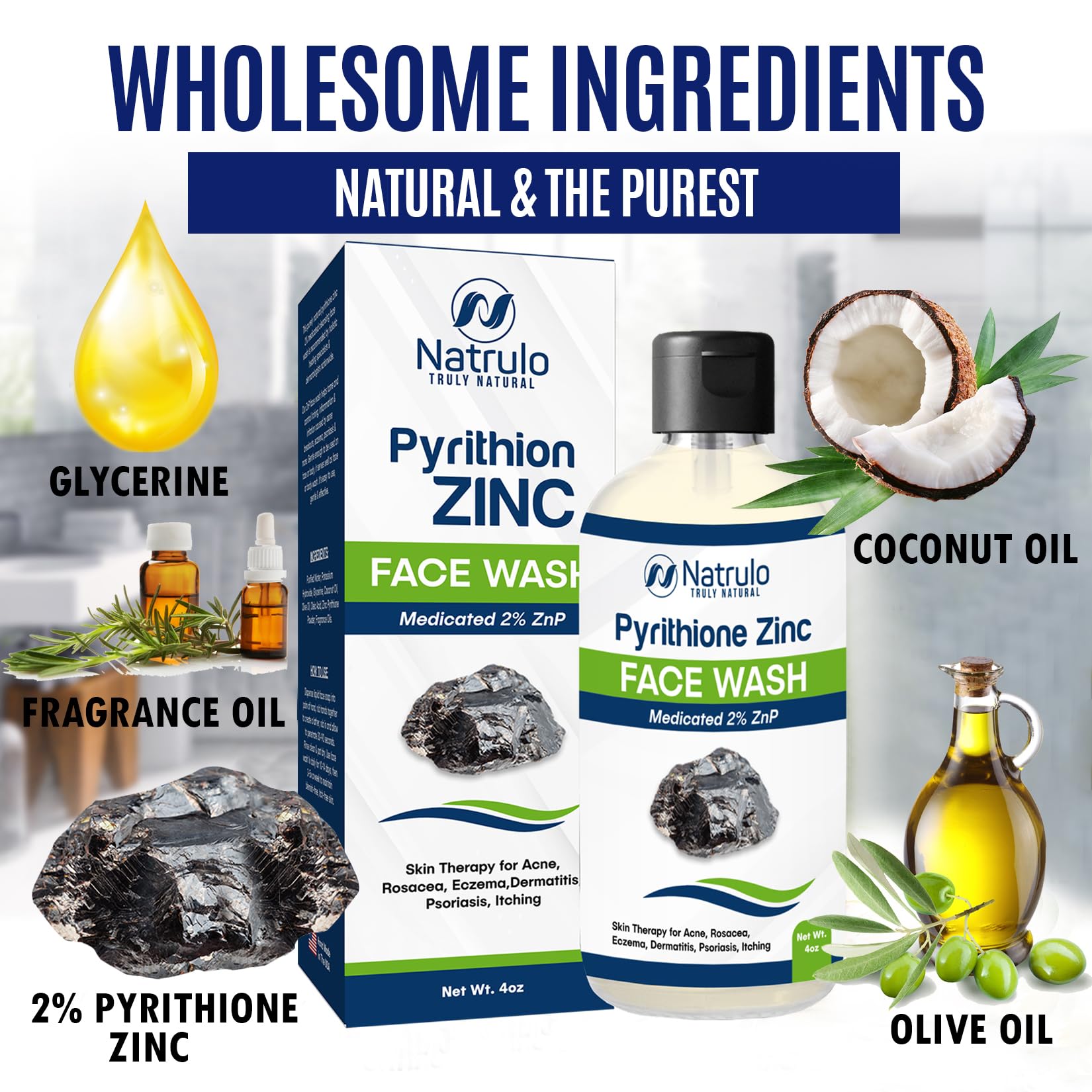 Pyrithione Zinc Face Wash | 2% ZnP Zinc Soap Skin Therapy Body Cleanser for Acne, Rosacea, Eczema, Dermatitis, Psoriasis, Itching | Cleansing, Calming Facial Wash | Zinc Face & Body Wash Made in USA