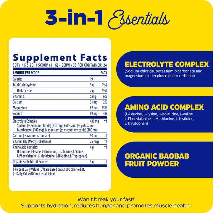 Enzymedica, Fasting Today, Intermittent Fasting Drink Mix with Electrolyte Powder Supplement for Hydration, Appetite and Muscle Health, Keto Friendly, Tropical Pineapple Flavor, 24 Servings