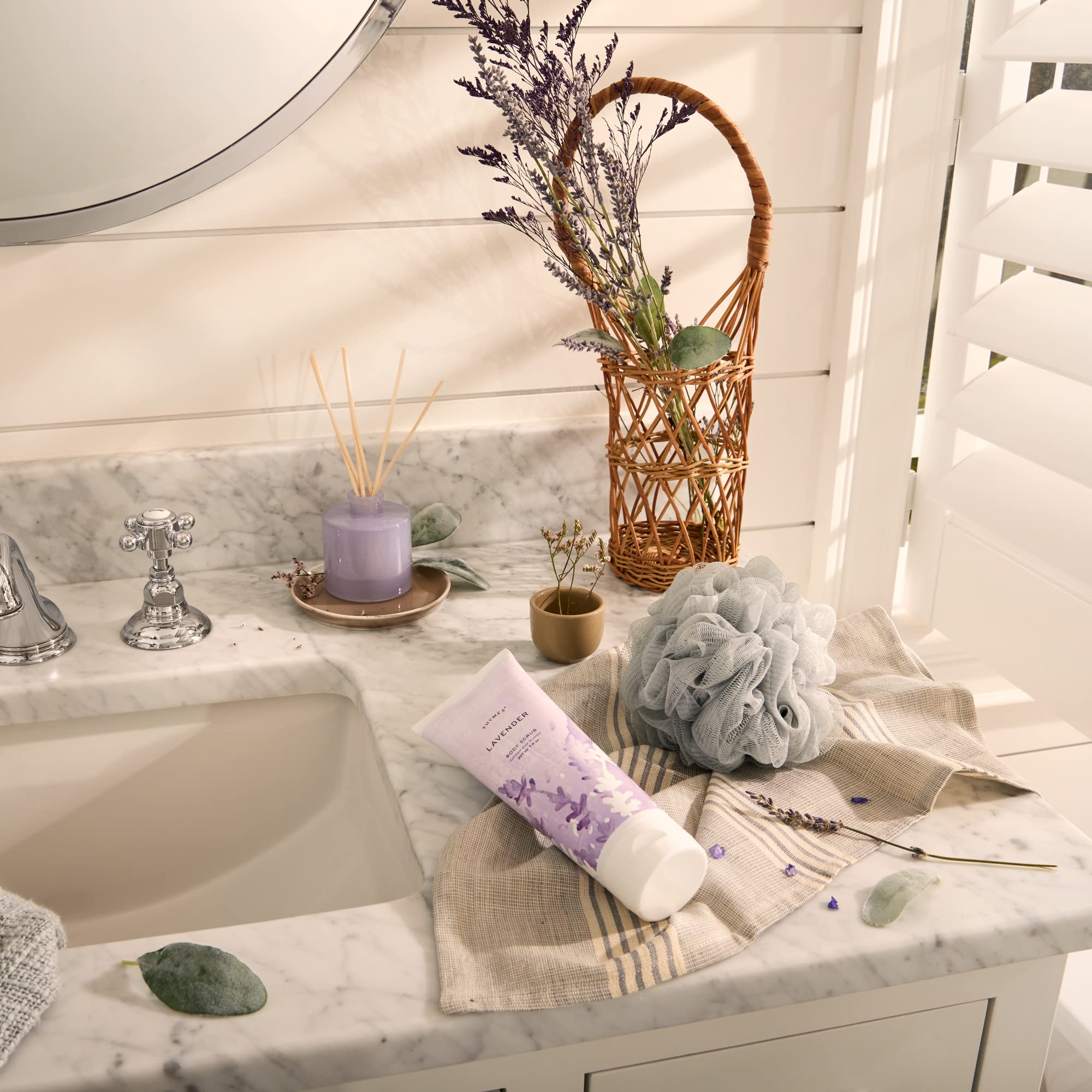 Thymes Lavender Body Scrub - Body Exfoliator for Skin Care Routine - Moisturizing and Exfoliating Body Scrub, Face Scrub, Foot Scrub, or Hand Scrub (7 Fl Oz)