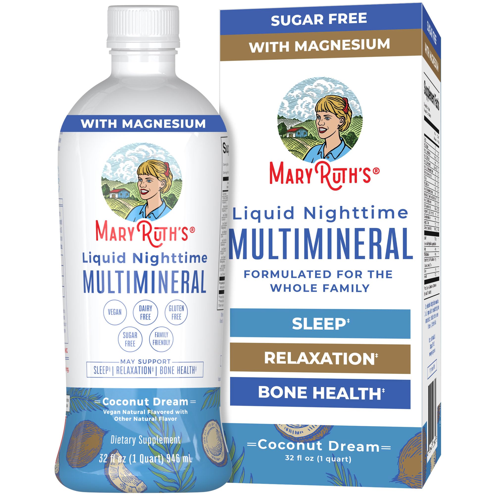 MaryRuth Organics Liquid Nighttime Multimineral Sleep Supplement | Sugar Free | Calm Magnesium Citrate| Calcium Magnesium Zinc | Available in 4 Flavors | Vegan | Gluten Free | 32 Servings