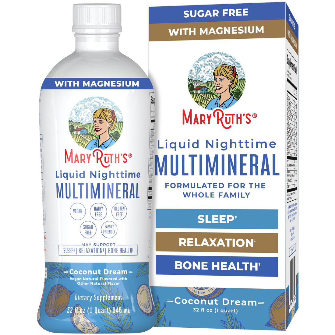MaryRuth Organics Liquid Nighttime Multimineral Sleep Supplement | Sugar Free | Calm Magnesium Citrate| Calcium Magnesium Zinc | Available in 4 Flavors | Vegan | Gluten Free | 32 Servings