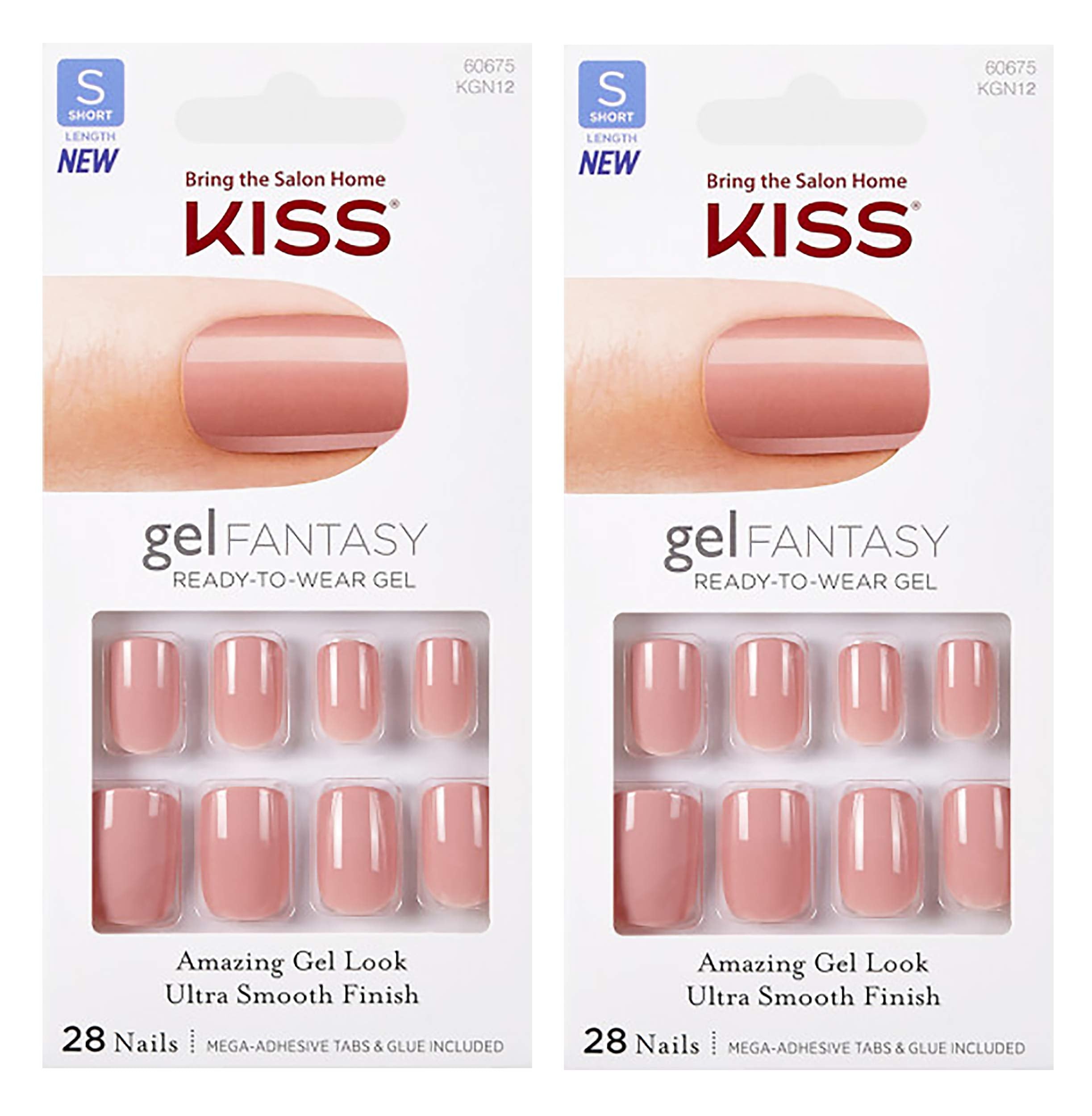 2-PACK Kiss GEL FANTASY KGN12 (RIBBONS) Short Design Nails w/Adhesive Tabs & Glue