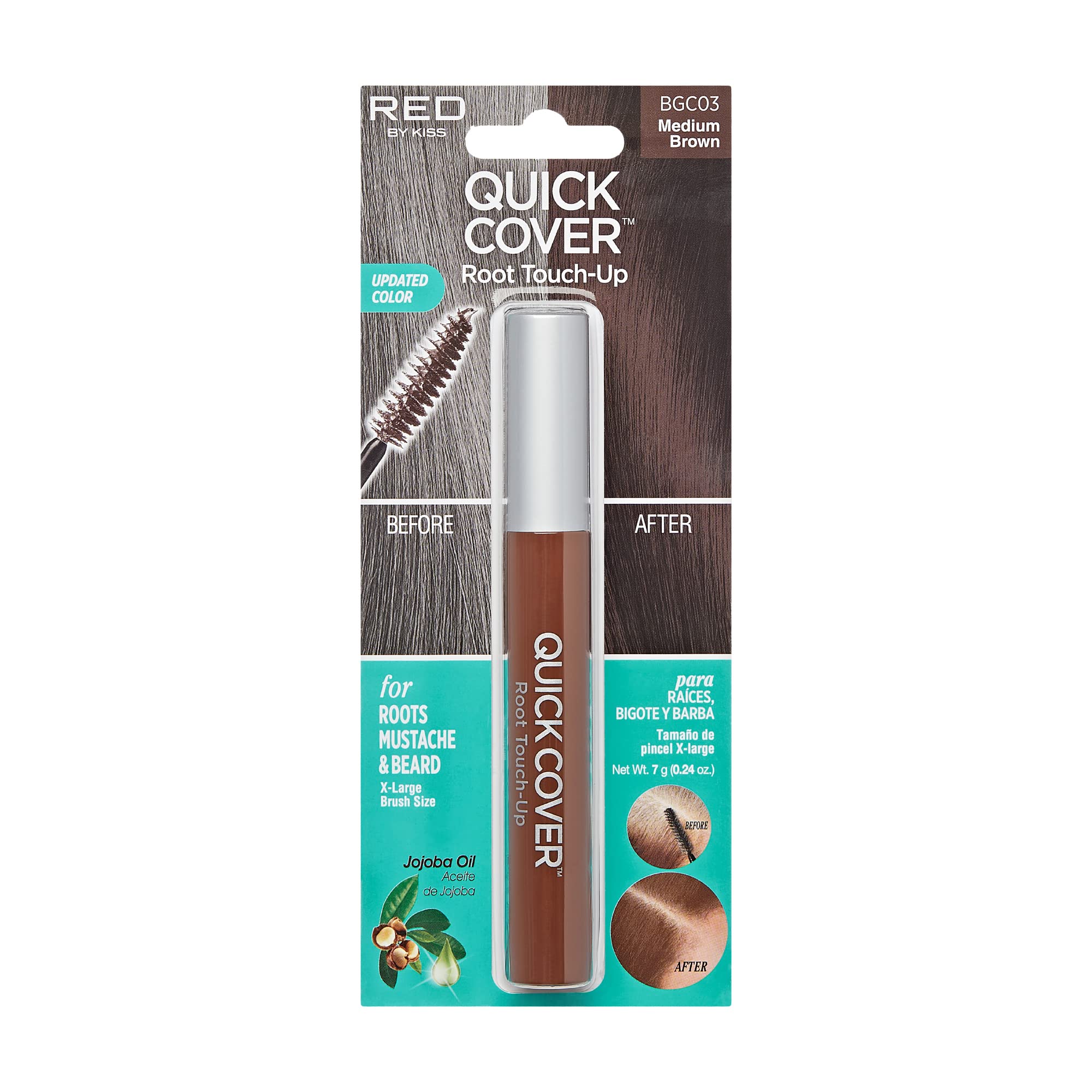 RED by Kiss Quick Cover Root Touch Up Mascara Water-Resistant Temporary Gray Concealer Cover Up Brush for Hair and Beard (Medium Brown)