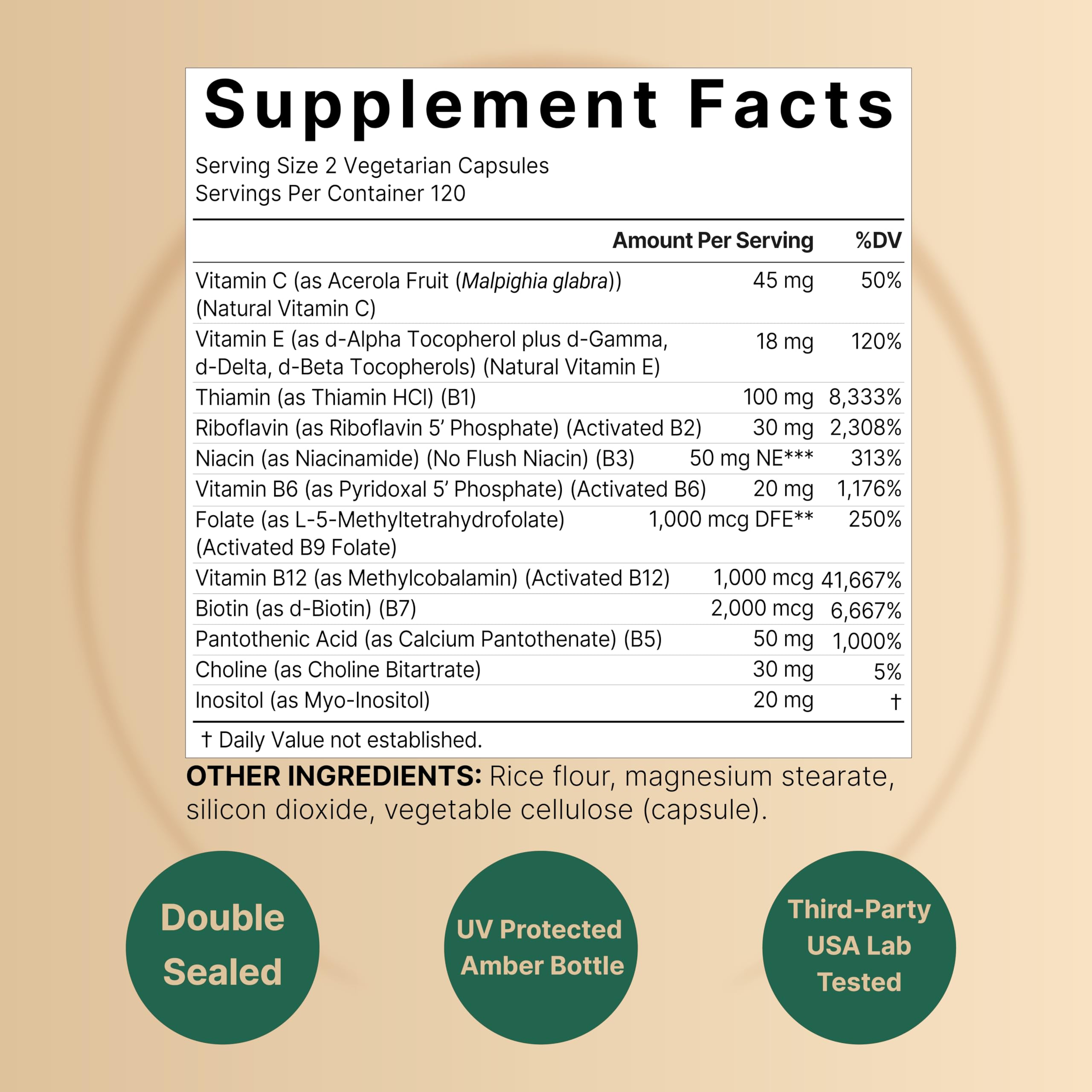 Methylated B Complex Vitamins, 240 Veggie Capsules | Multivitamin B Complex | B12, Folate, Biotin & More – with Natural Vitamin C, E, Choline & Inositol – Immune, Energy, & Prenatal Support