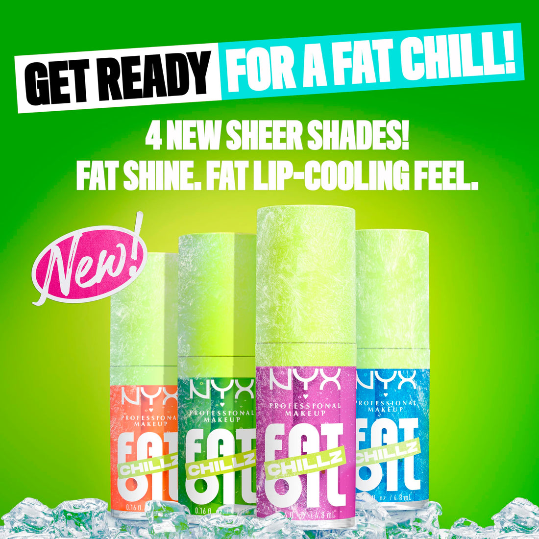 NYX PROFESSIONAL MAKEUP Fat Oil Chillz, Moisturizing, Shiny and Vegan Tinted Lip Gloss - Polar Peppermint (Sheer Blue)