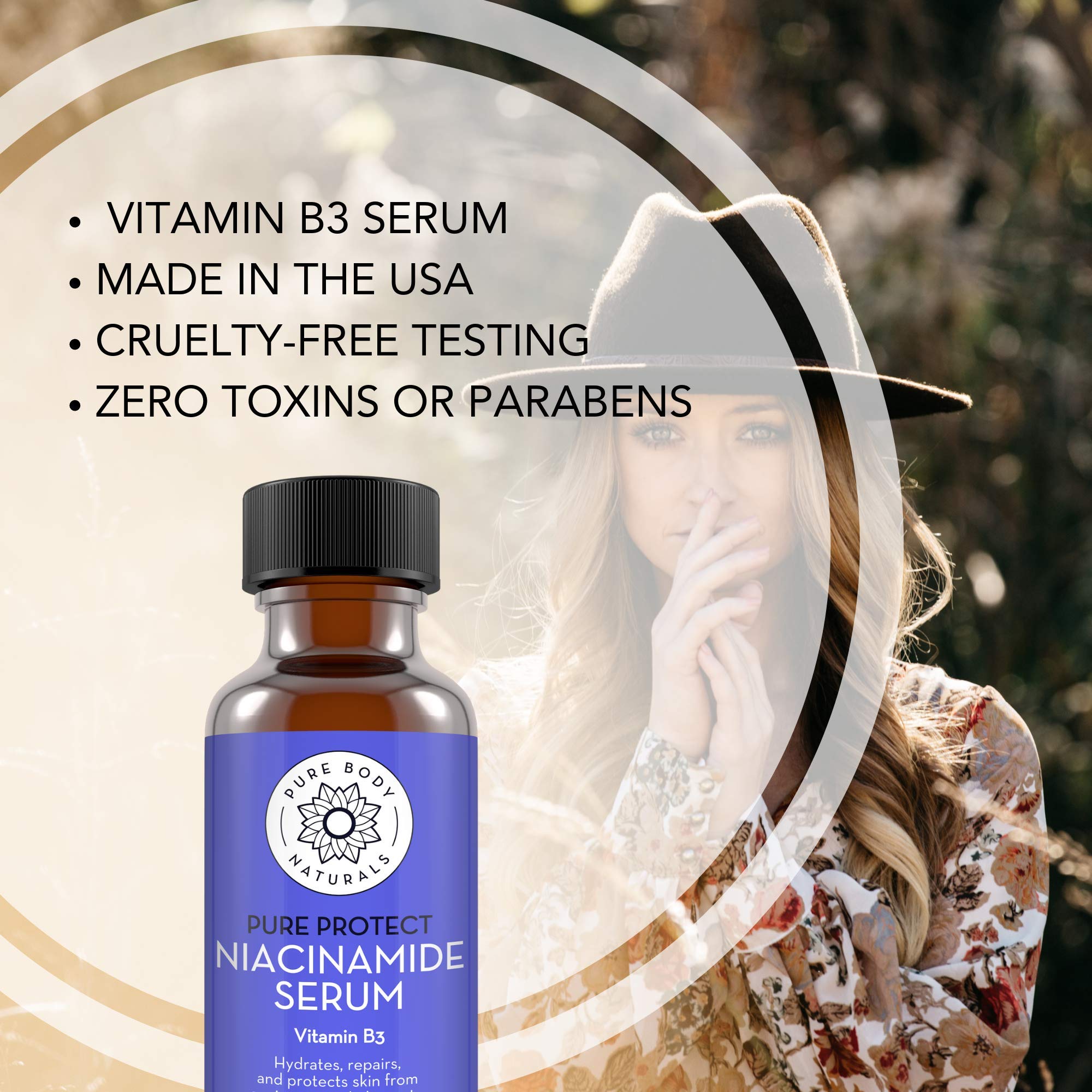 Pure Body Naturals Vitamin B3 Niacinamide Serum, 1 Fluid Ounce - Super Moisturizer Cream for A Younger Looking Face and Body - Pore Reducing Facial Lotion - Pure and Natural Ingredients