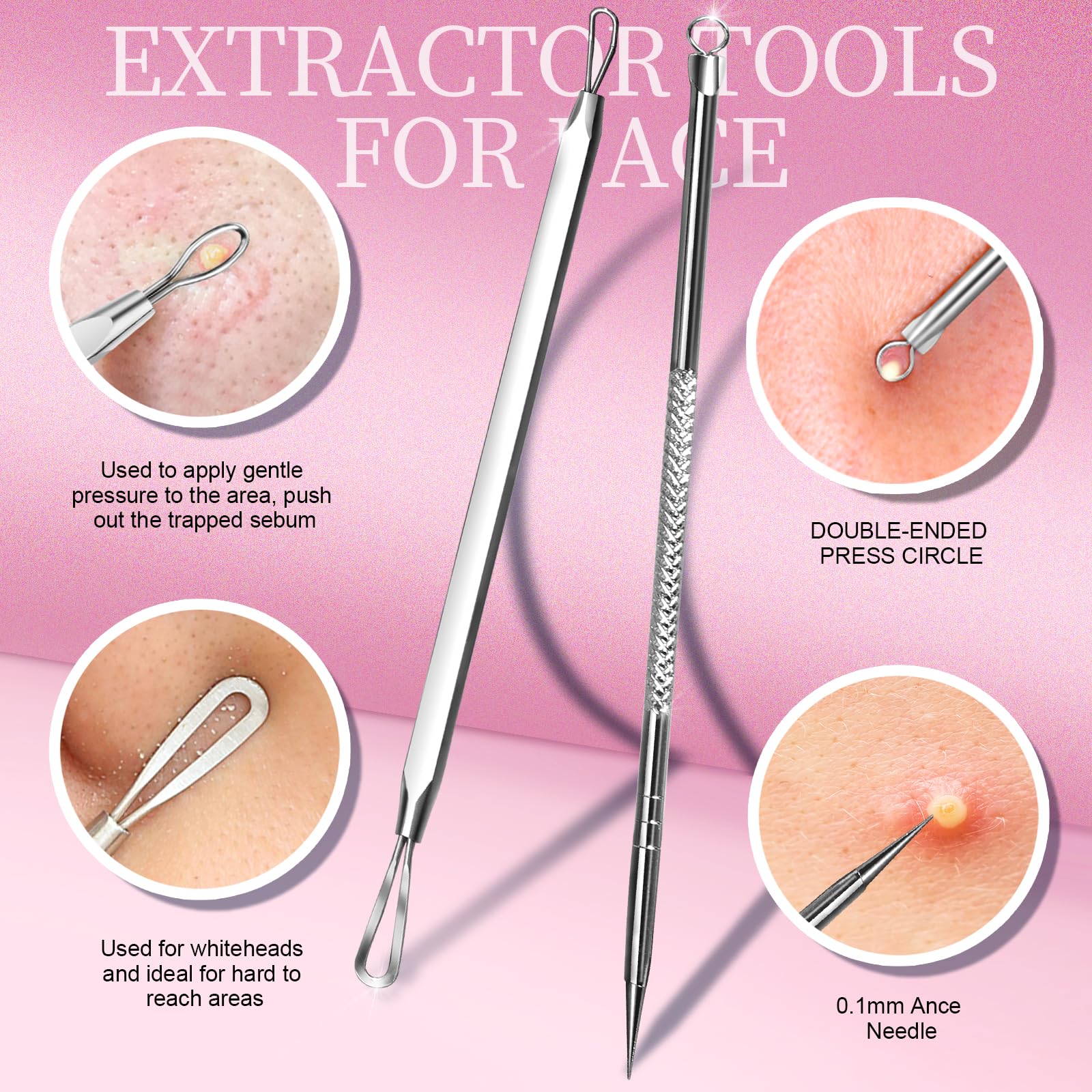 Teenitor Blackhead Remover and Pimple Popper Tool Kit, 2 Blackhead Extractor, 1 Ingrown Hair Tweezers, 2 Pimple Extractor Pore Extractor Blackhead Remover Tool Acne Tools for Face