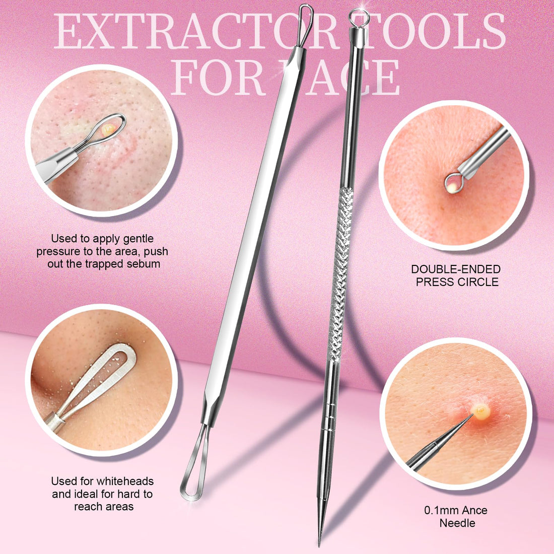 Teenitor Blackhead Remover and Pimple Popper Tool Kit, 2 Blackhead Extractor, 1 Ingrown Hair Tweezers, 2 Pimple Extractor Pore Extractor Blackhead Remover Tool Acne Tools for Face