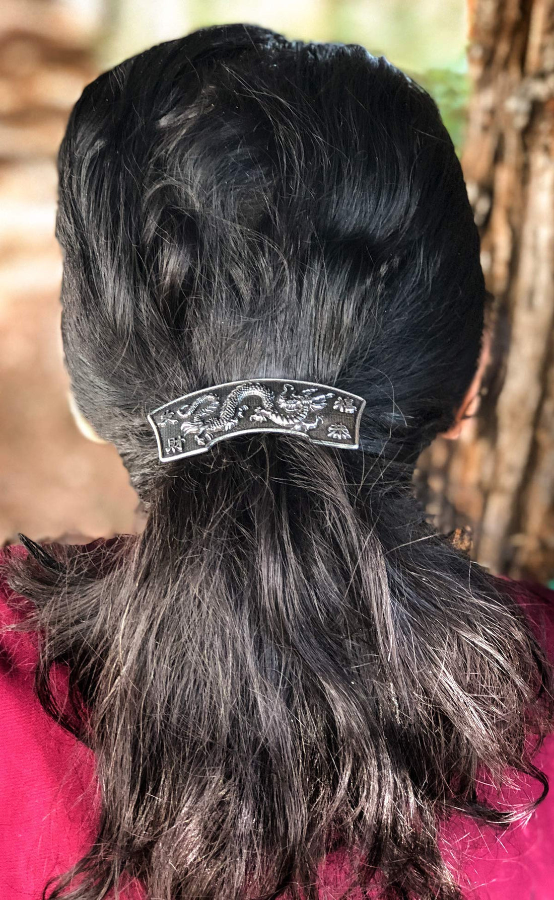 Dragon Hair Clip, Medium Hand Crafted Metal Barrette Made in the USA with a 70mm Imported French Clip by Oberon Design