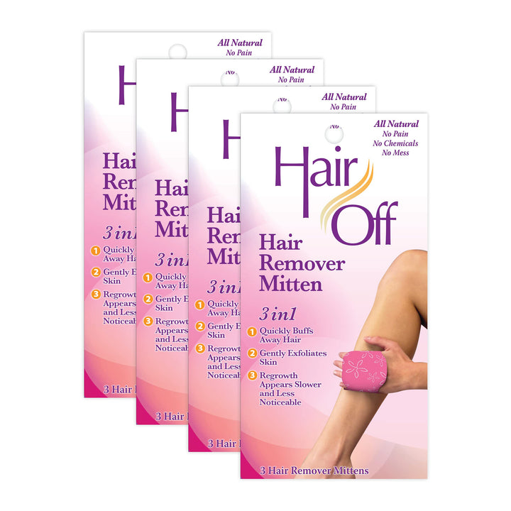 Hair Off Mitten, 3 hair remover mittens (Pack of 4)