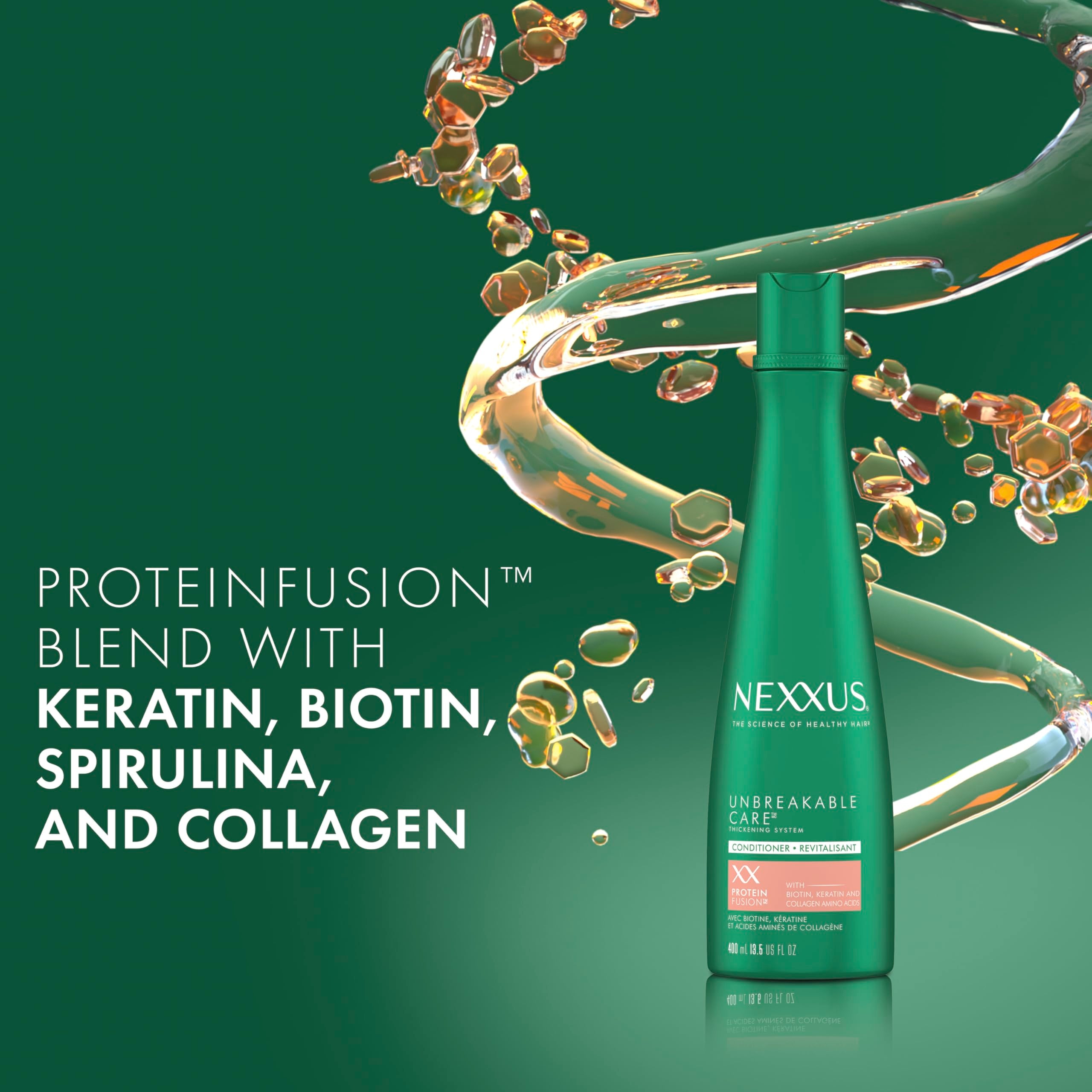 Nexxus Unbreakable Care Thickening Conditioner with Keratin, Collagen, Biotin for Fine and Thin Hair 13.5 oz