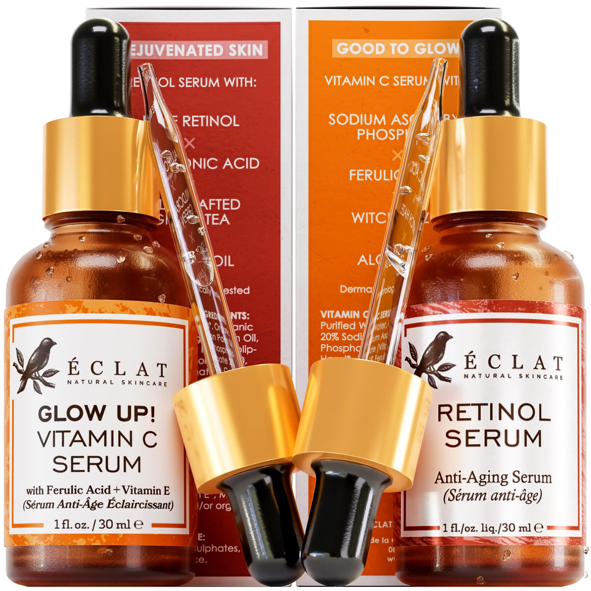 Eclat Skincare Face Serum Set - Vitamin C Serum for Radiance, Retinol Serum for Wrinkles