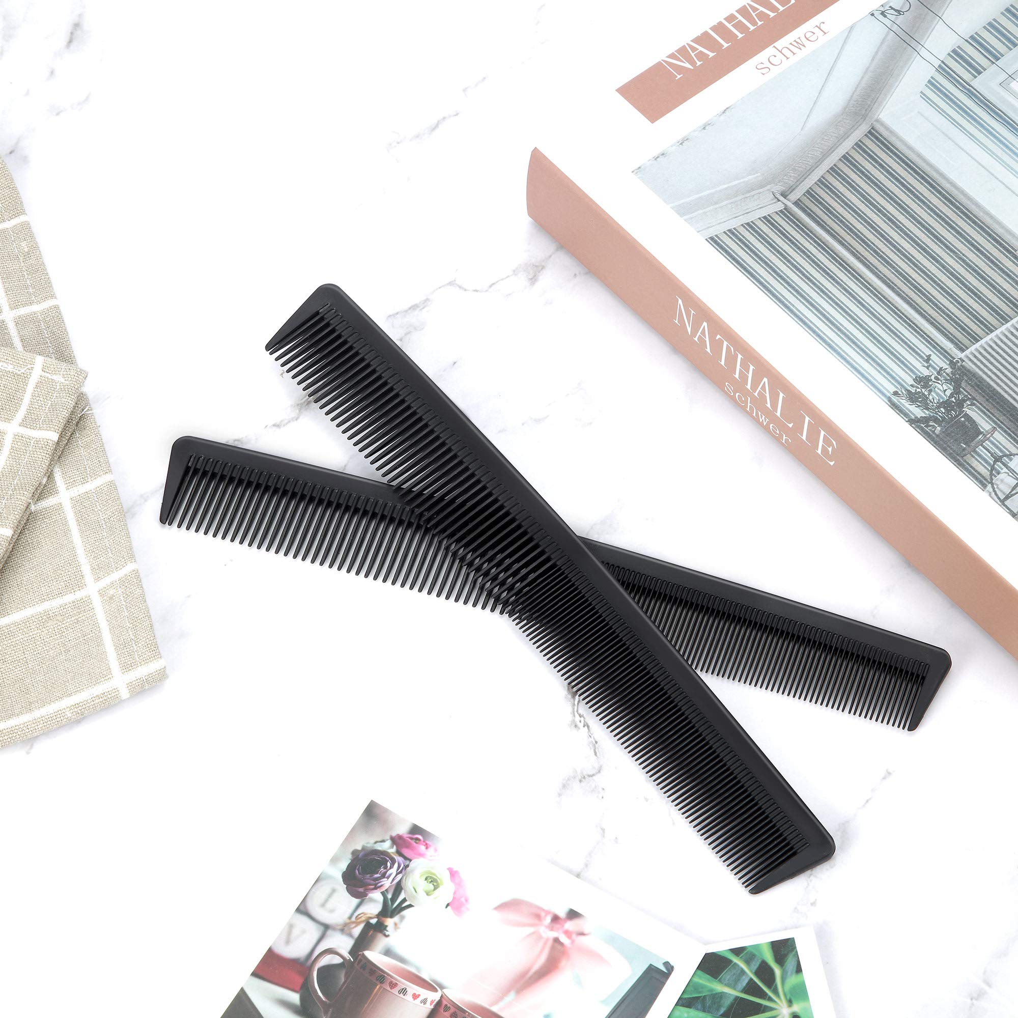 Leinuosen 3 Pack Black Carbon Barber Fiber Cutting Comb, Fine Tooth Hair Comb, Hairdressing Styling Combs, Heat Resistant Combs, Styling Combs for Salon (Style G) : Style G