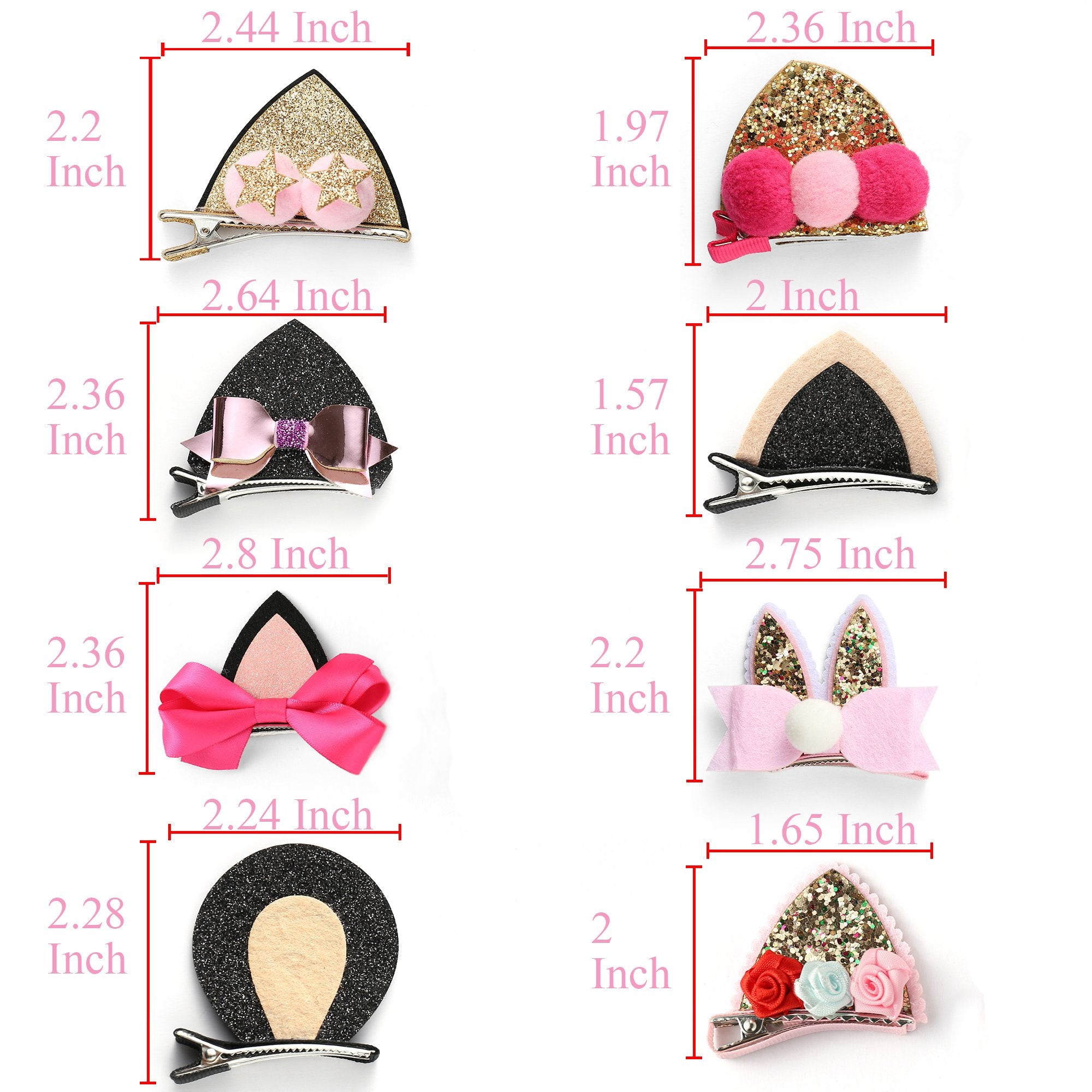 OneDor Sparkle Shiny Hair Bow Ribbon Clip sets for Babies, Toddlers, Young Girls, and Children (Animal-8 Pairs)