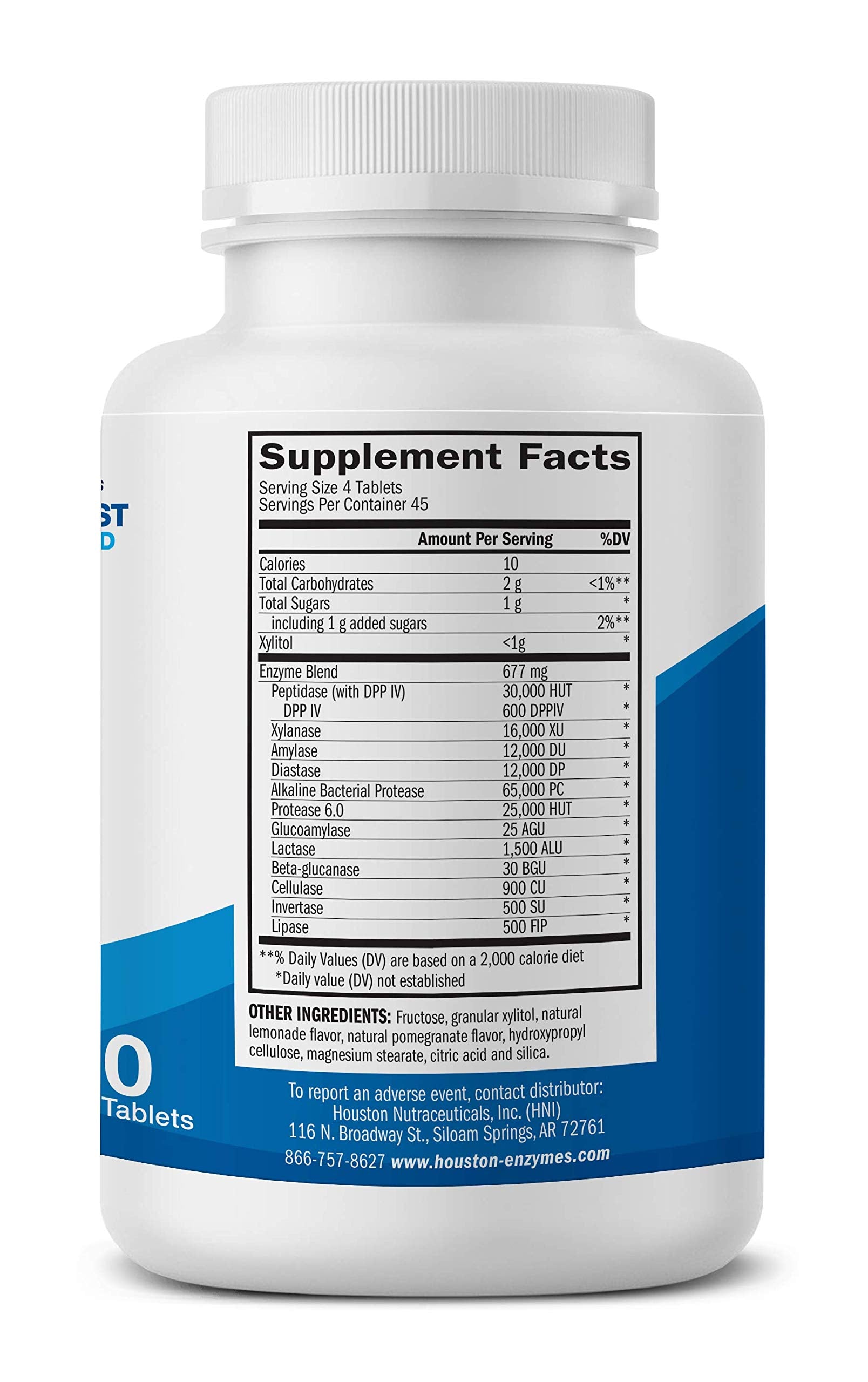 Houston Enzymes – TriEnza – 180 Chewable Tabs (45 Doses) –Broad-Spectrum Enzymes for Digestive Intolerances –Supports Digestion of Gluten, Casein, Soy, Proteins, Carbohydrates, Sugars, Fats & Phenols