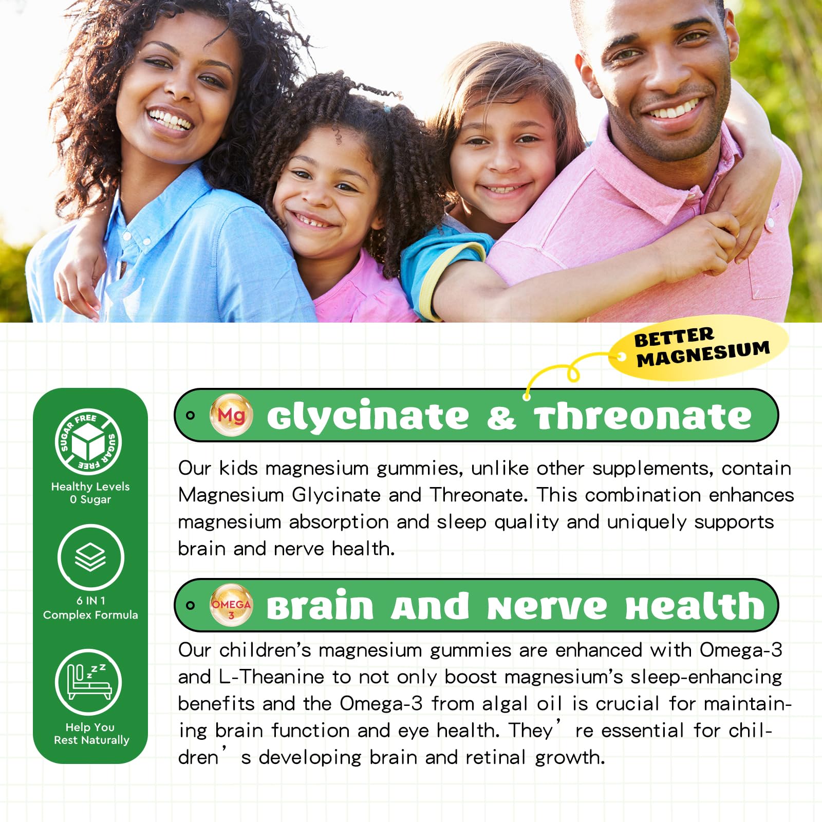 Magnesium Complex Gummies- Calm Chewable Gummies for Kids & Adults- Magnesium Glycinate, Threonate Supplement-w/Omega-3, Vitamin B6, D3- Support Calm Stress Relief, Bones, Mood Vegan, 60 Gummies