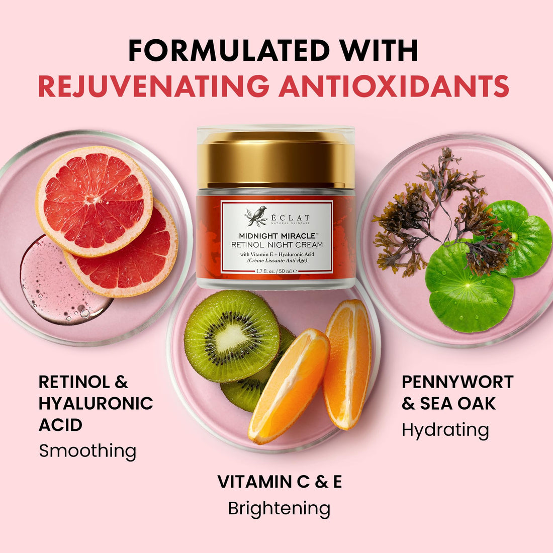 Eclat Skincare Retinol Night Cream – 2.5% Retinol & Hyaluronic Acid Face Moisturizer for Wrinkles, Fine Lines & Hydration – Firming Anti Aging Cream for Smooth, Radiant Skin 1.7 fl oz