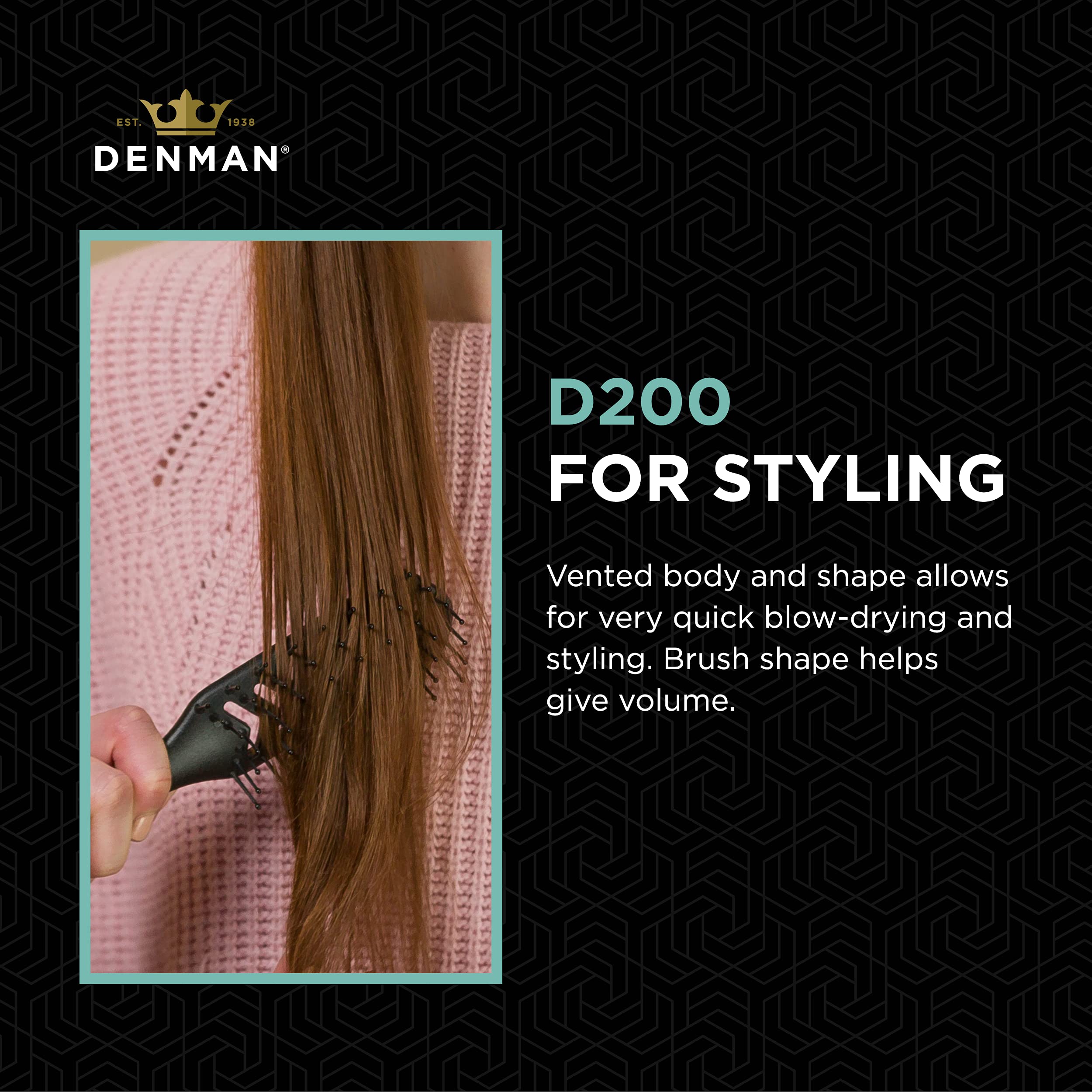 Denman Flexible Vent Brush D200 - Detangling Brush With Lightweight Grip & Control – Perfect For Styling During Blow-Dry & Detangling Wet & Dry Hair – Black (Pack of 1)