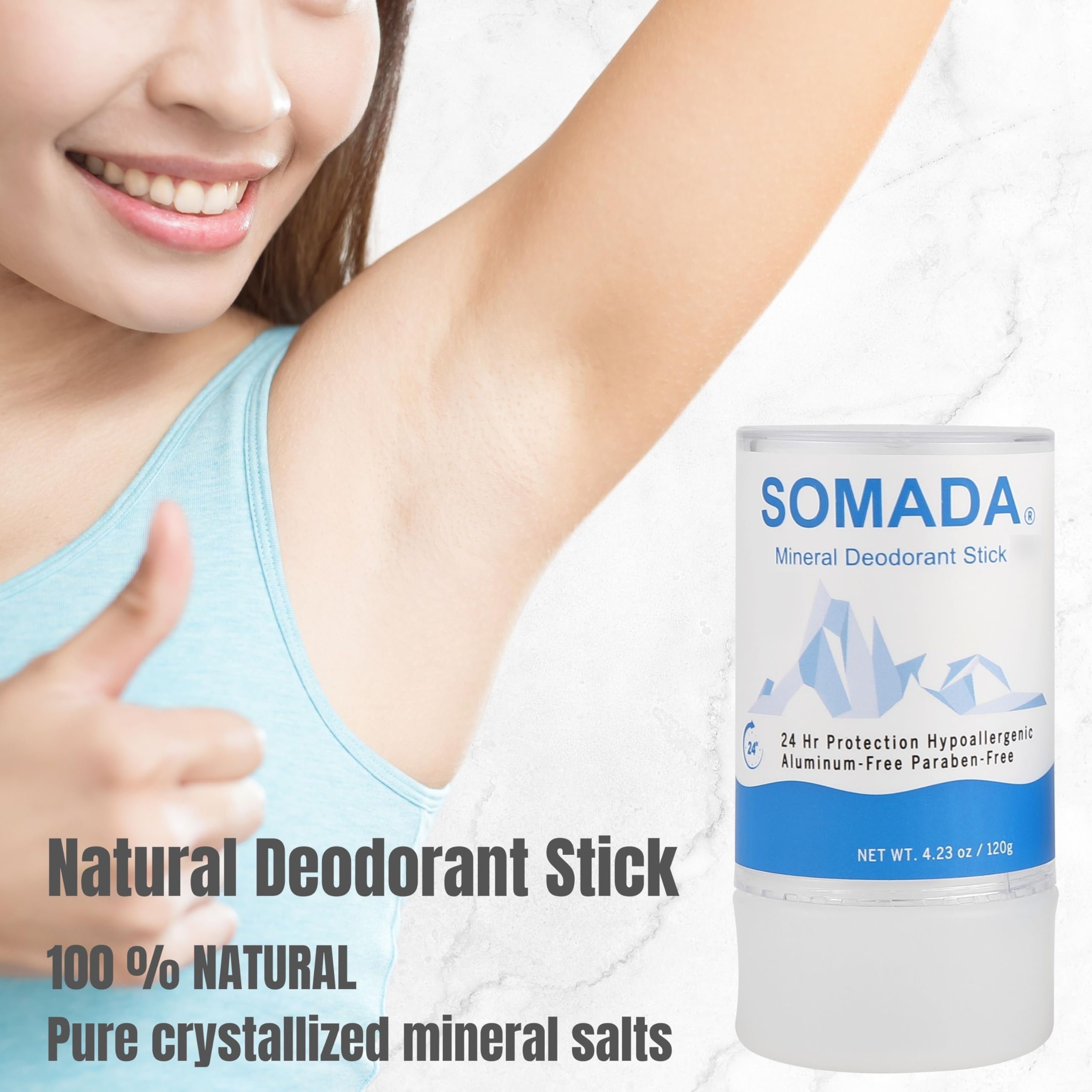 Crystal Deodorant Stick for Women and Men, 4.25 oz/120g - 100% Natural Alum Salt Stone Rock - Unscented Mineral Rock