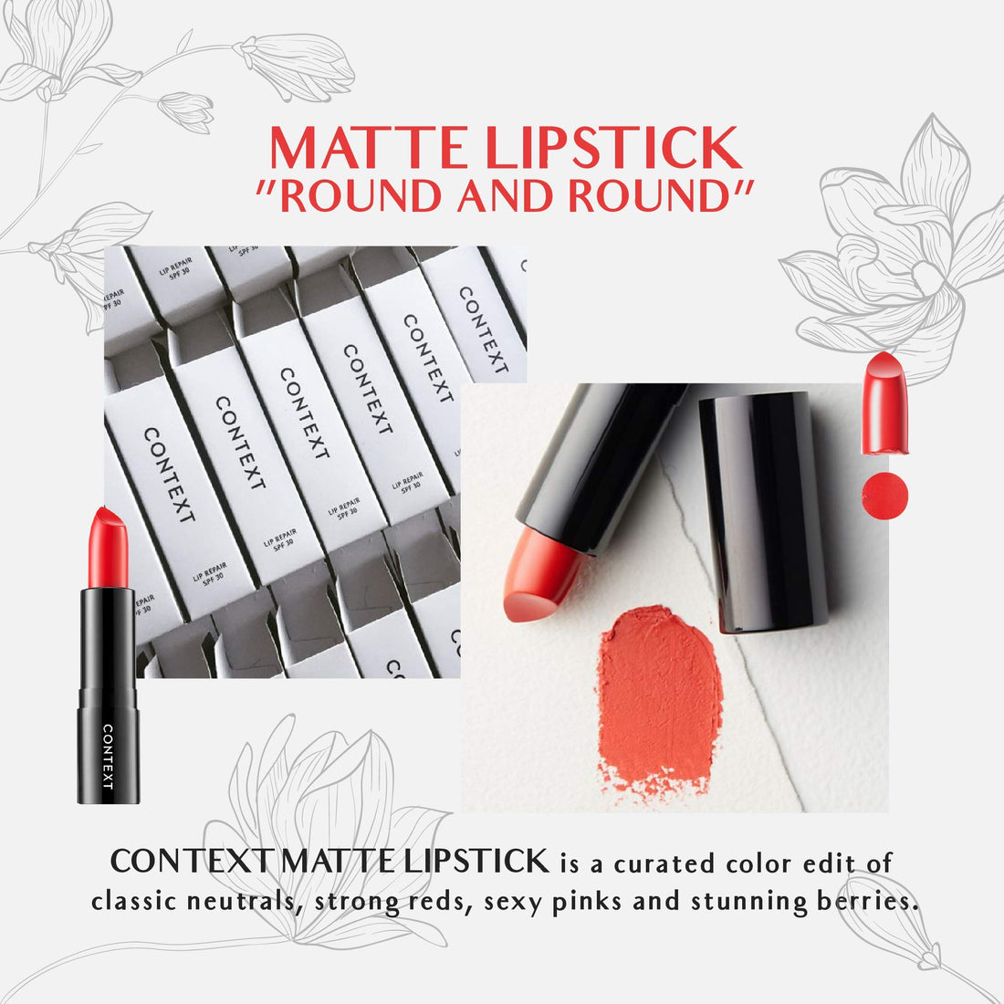 CONTEXT SKIN Matte Lipstick, Round and Round, 0.12 Ounce