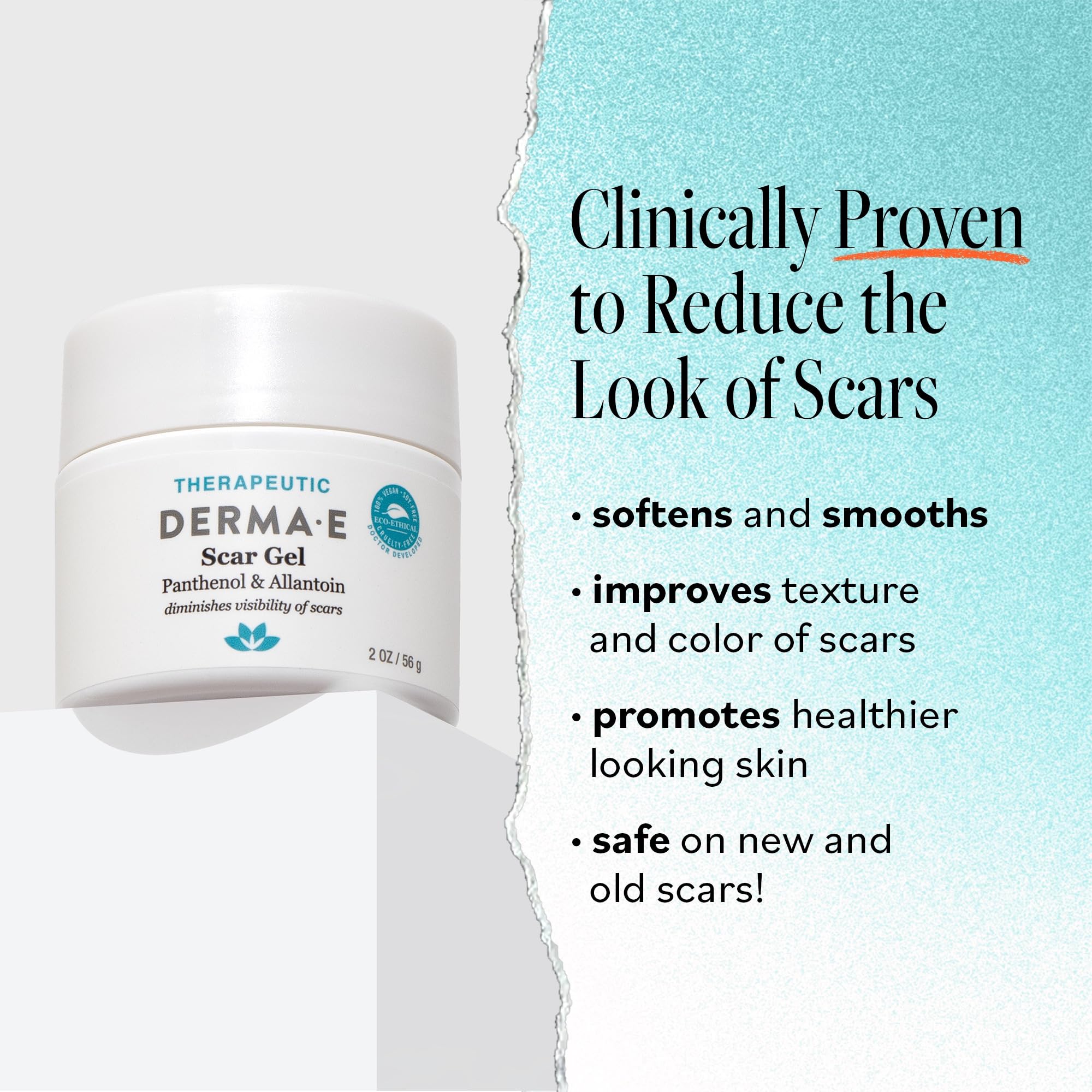 Derma E Scar Gel with Panthenol & Allantoin - Hydrating Scar Remover Gel for Acne Scars, Burns & Stretch Marks
