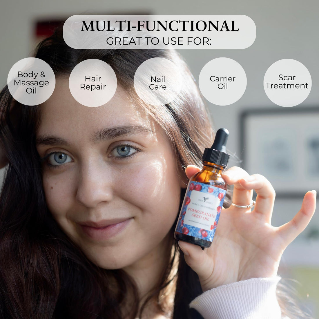 Baja Basics Pomegranate Seed Oil - Pure, Cold Pressed, Unrefined - Organic Body Oil - Antioxidant Serum for Face, Hair, Skin and Nails - Natural Moisturizer & Scar Treatment - 1 oz