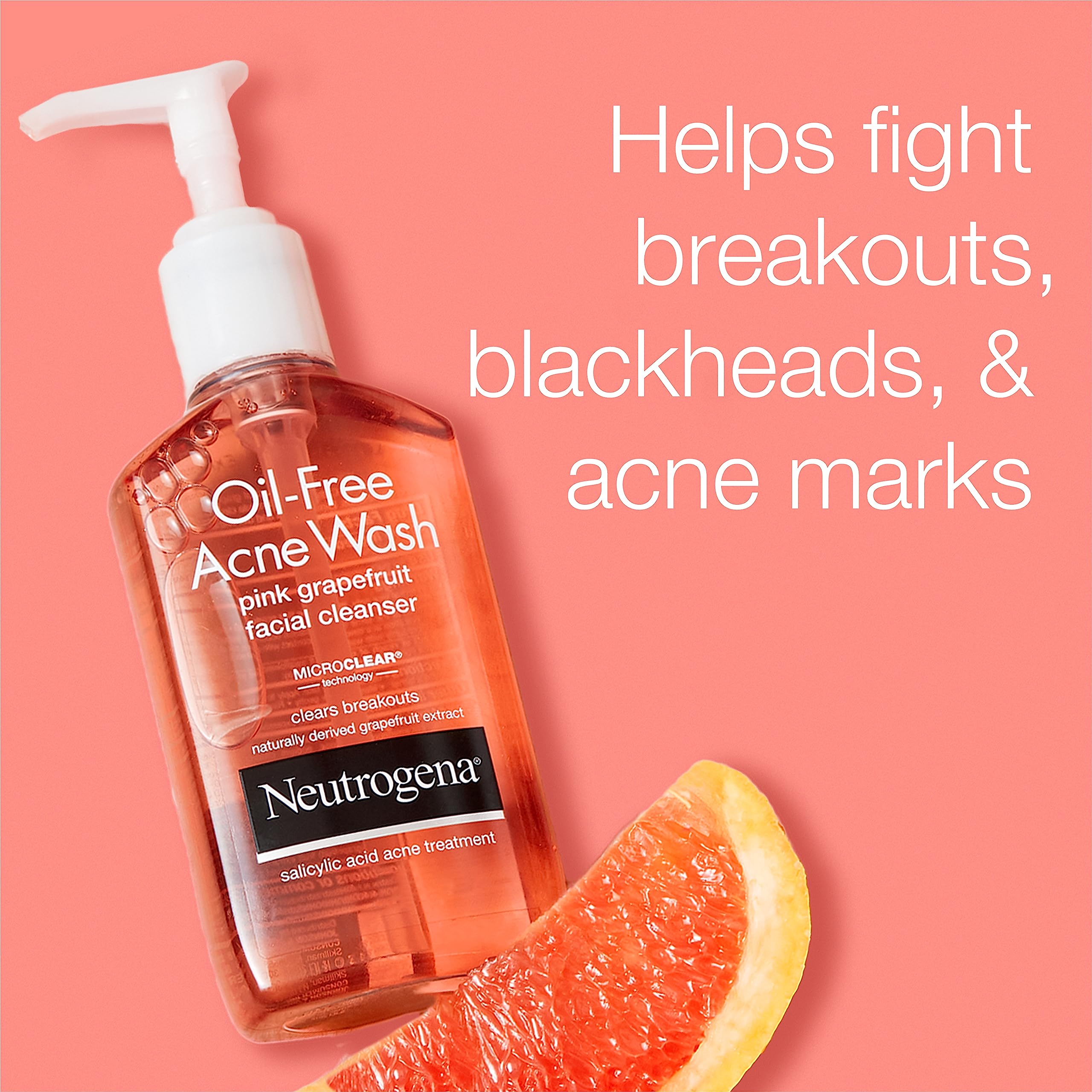 Neutrogena Oil-Free Acne Face Wash With Salicylic Acid, Pink Grapefruit, 6 Fl. Oz. (Pack of 3)