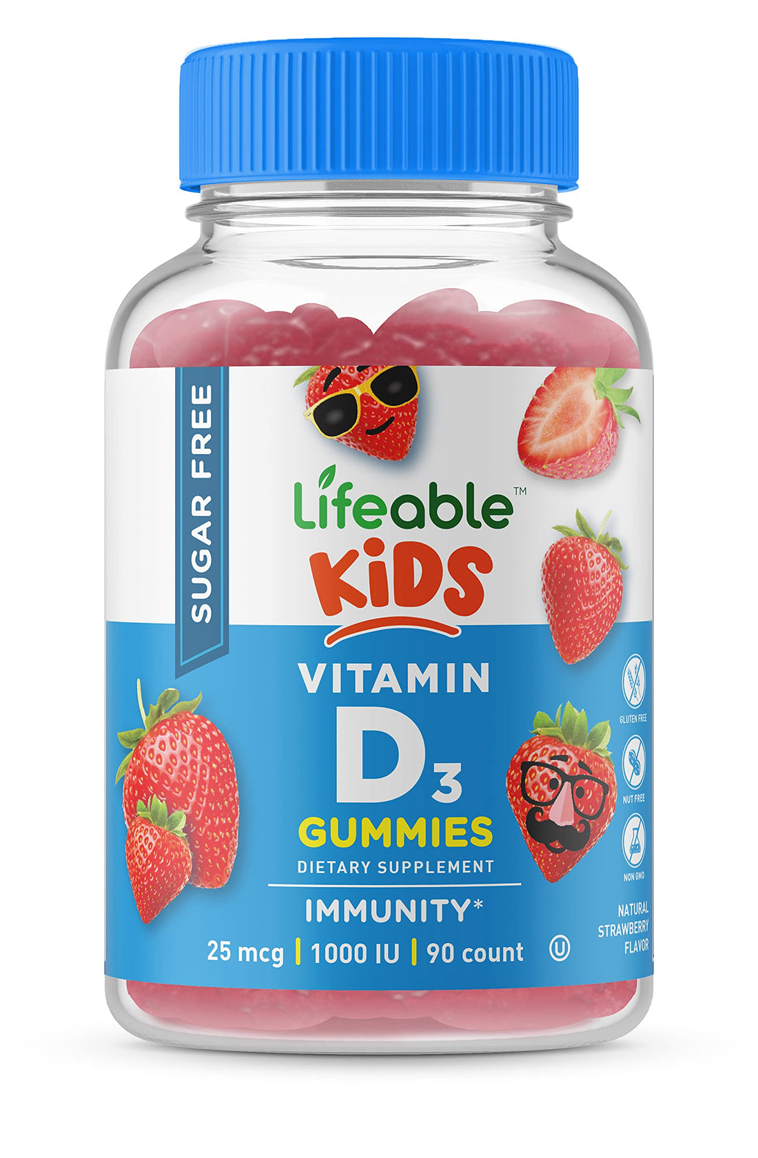 Lifeable Sugar Free Vitamin D for Kids 1000 IU – Great Tasting Natural Flavor Gummy Supplement – Gluten Free Vegetarian Chewable – for Strong and Healthy Bones, for Children, Teen, Toddler, 90 Gummies