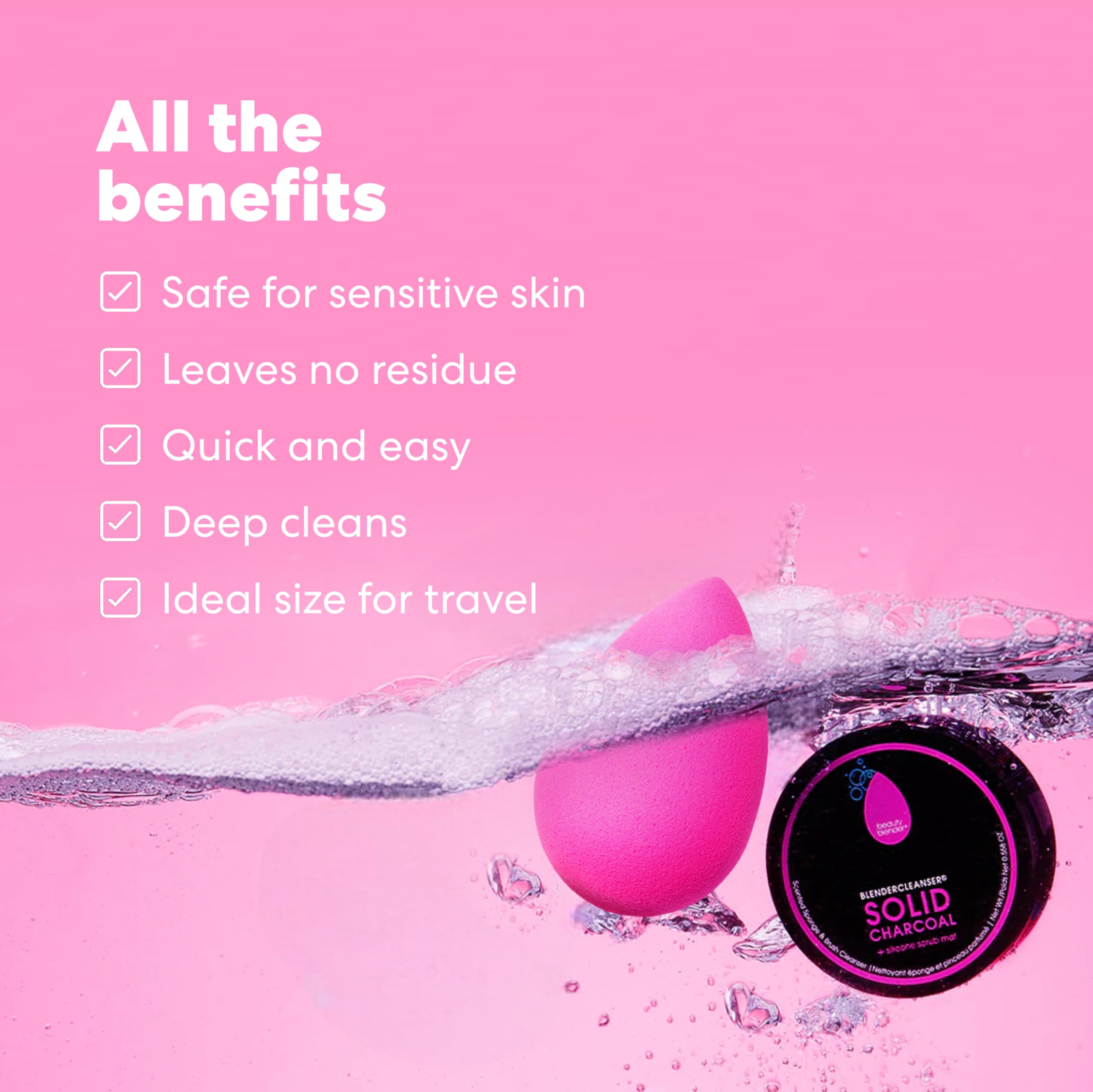 Original Pink Beauty Blender Makeup Sponge & Blendercleanser Solid Charcoal Sponge & Brush Cleanser + Silicone Scrub Mat Charcoal