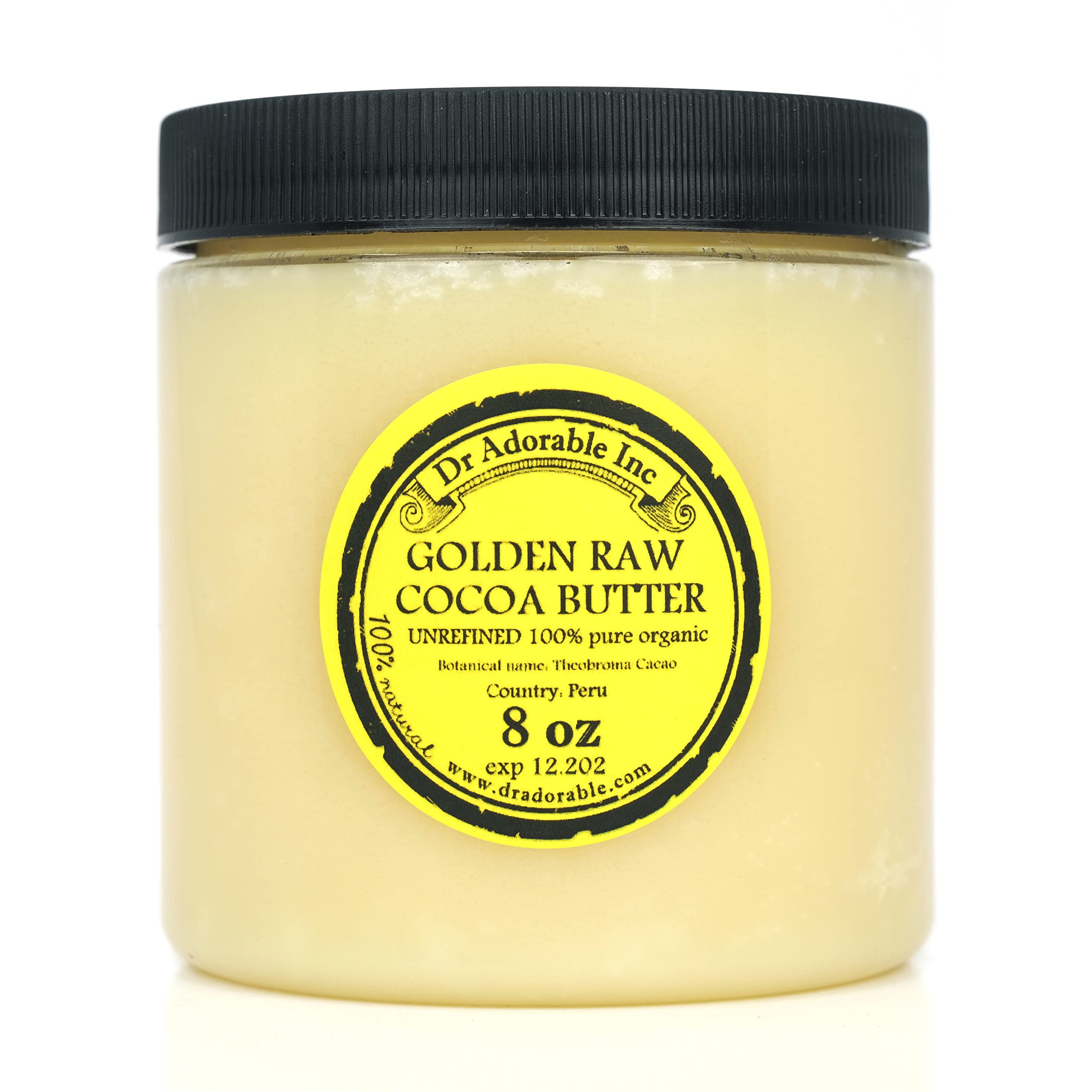 Dr Adorable - 8 oz - Golden Cocoa Butter - Unrefined Pure Natural Organic Raw Prime Pressed