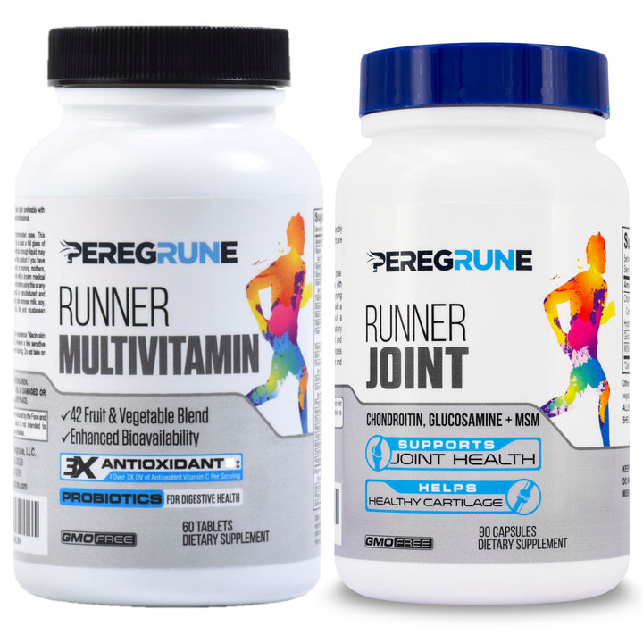 PEREGRUNE Runner Multivitamin & Joint Support Supplement – Antioxidants, Vitamin B Complex, Probiotics for Health, Energy, Endurance, Recovery - Glucosamine Chondroitin, MSM – GMP Running Supplements