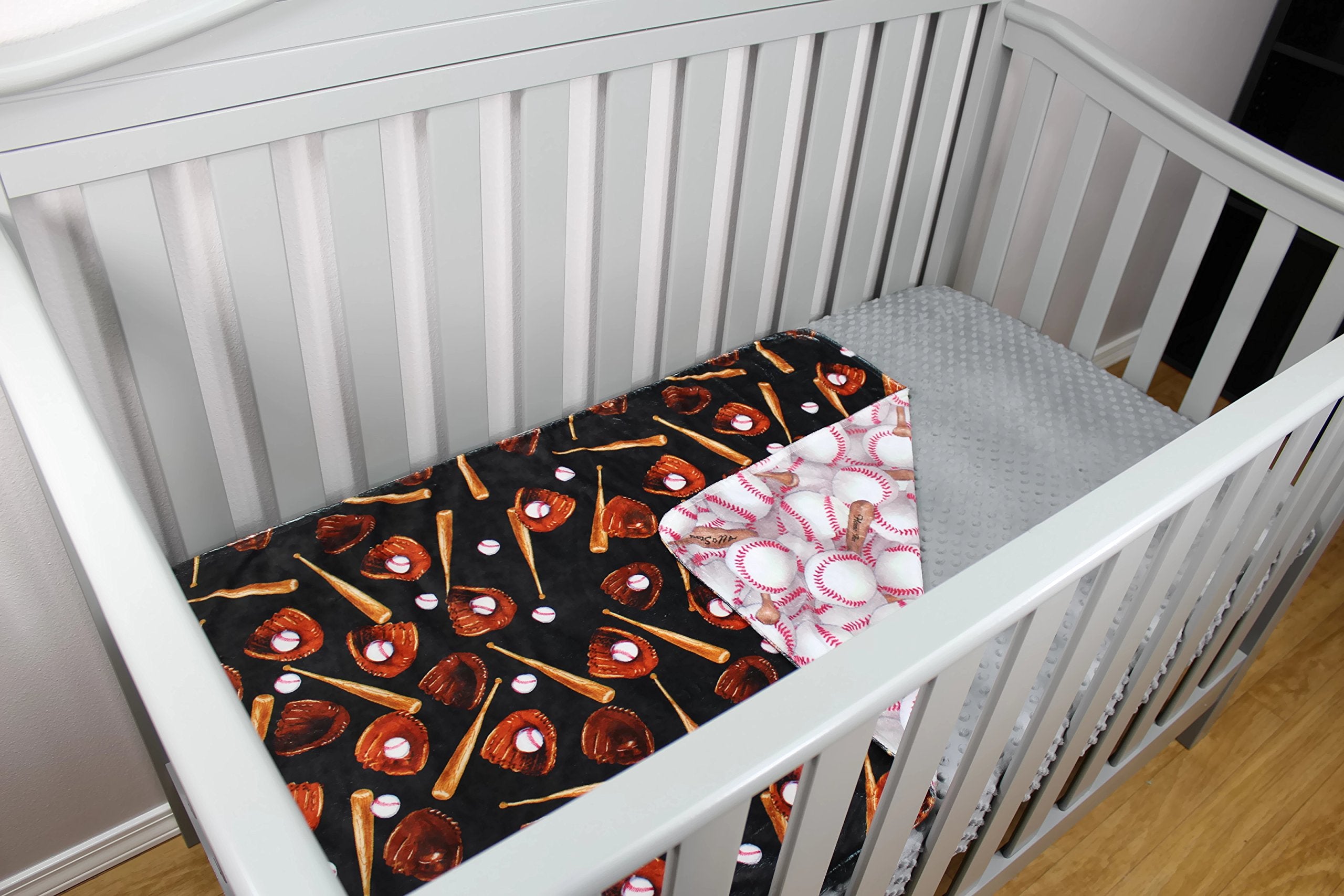 Dear Baby Gear Deluxe Reversible Baby Blankets, Custom Minky Print Baseball Bat Glove, 38 Inches by 29 Inches