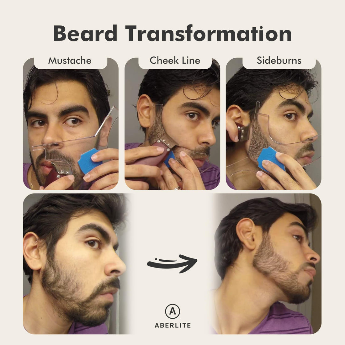 Aberlite ClearShaper 2.0 - Beard Shaper Kit w/Two Barber Pencils - Premium Shaping Tool - 100% Clear | Many Styles - The Ultimate Beard/Hair Lineup (US Patent) - Beard Stencil Guide Template Outliner
