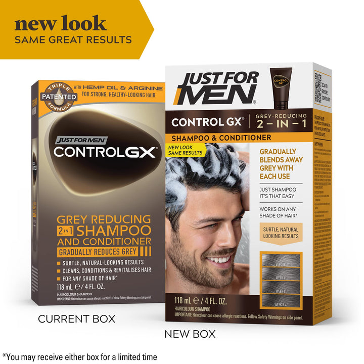 Just For Men Control GX Grey Reducing 2 in 1 Shampoo and Conditioner, Gradually Colors Hair, 4 Ounce