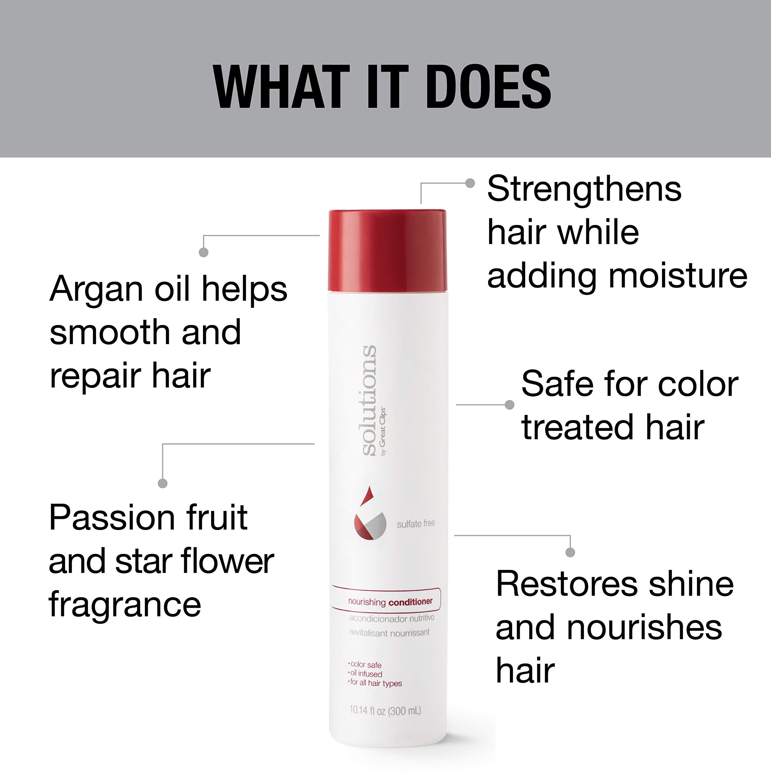 Solutions by Great Clips Nourishing Conditioner 10oz | Argan Oil | Sulfate and Paraben Free | Hydrates and Repairs Hair | Safe for Colored-Treated Hair